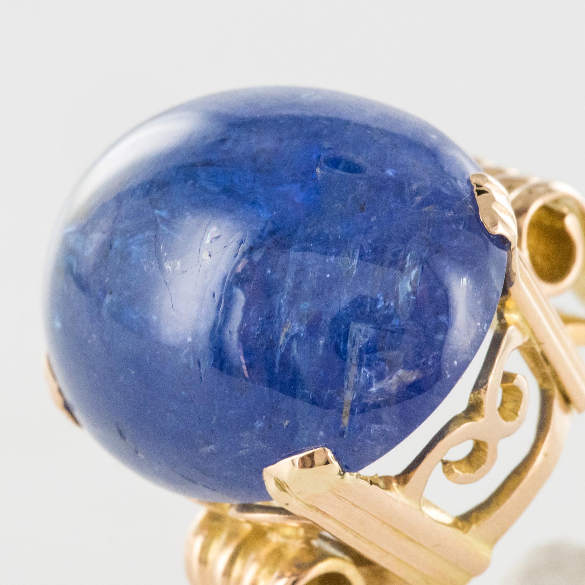 French 1960s Retro 49.20 Carat Tanzanite 18 Karat Yellow Gold Ring 4