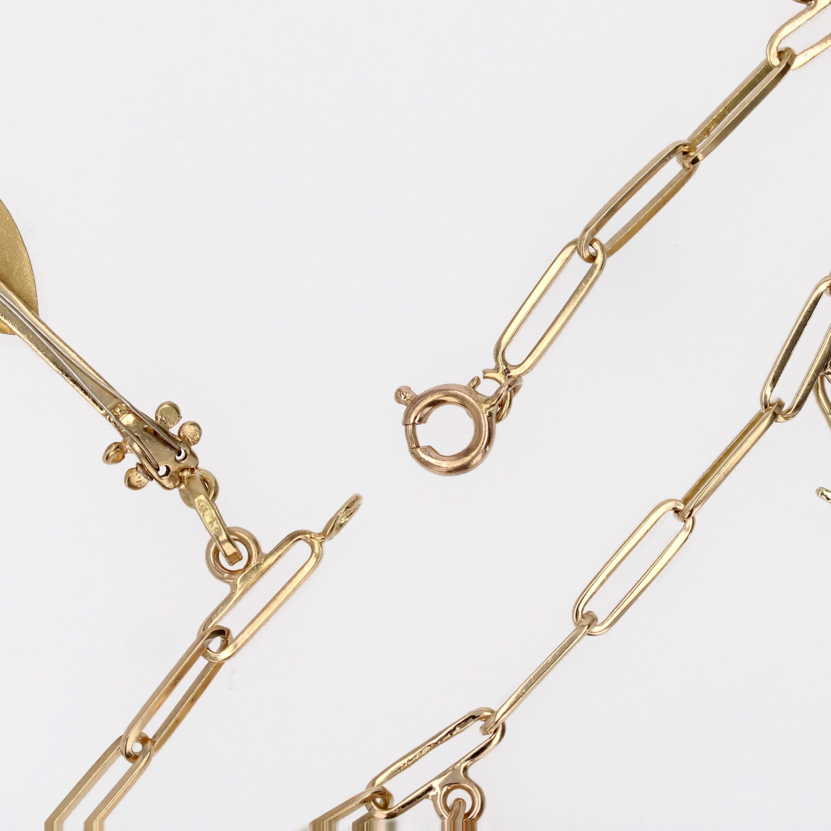 French 1960s Retro Charms 18 karat Yellow Gold Figaro Mesh Bracelet For Sale 7