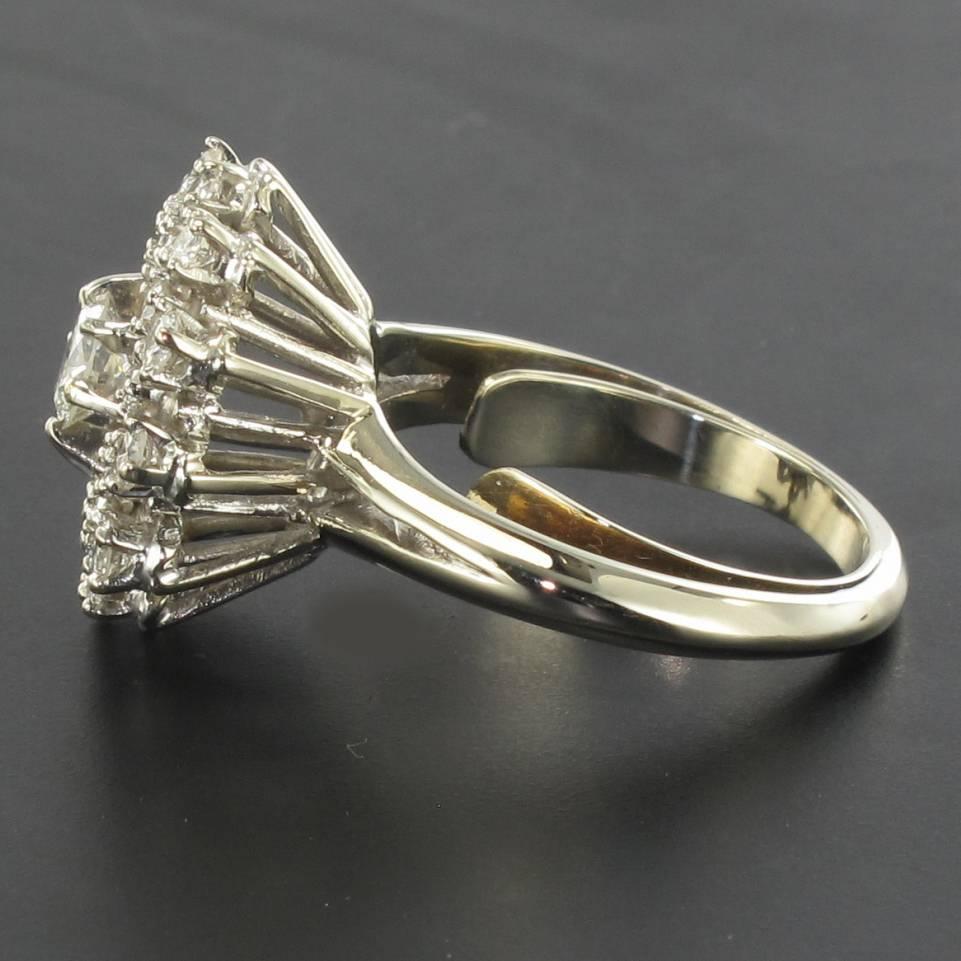 French 1960s Retro Cluster 18K White Gold 1.13 Carat Diamond Ring 2