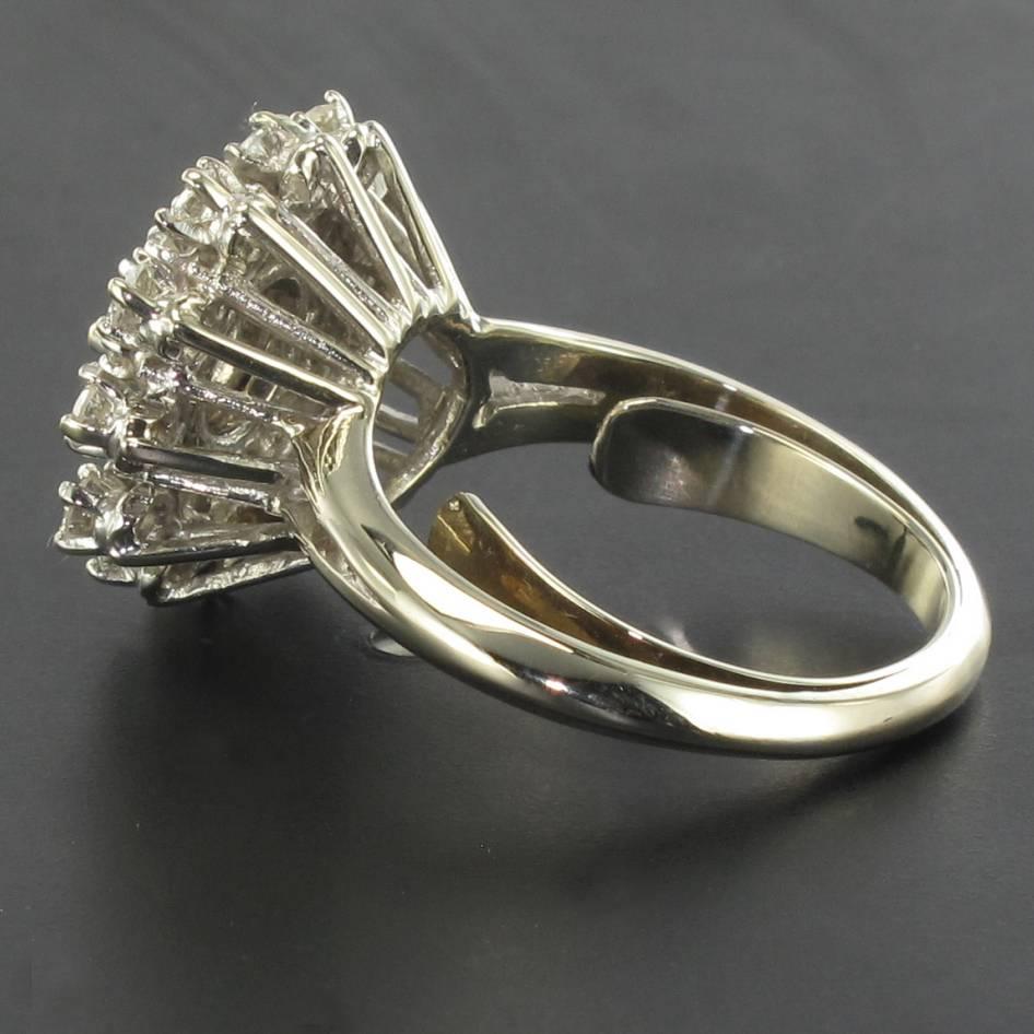 Round Cut French 1960s Retro Cluster 18K White Gold 1.13 Carat Diamond Ring