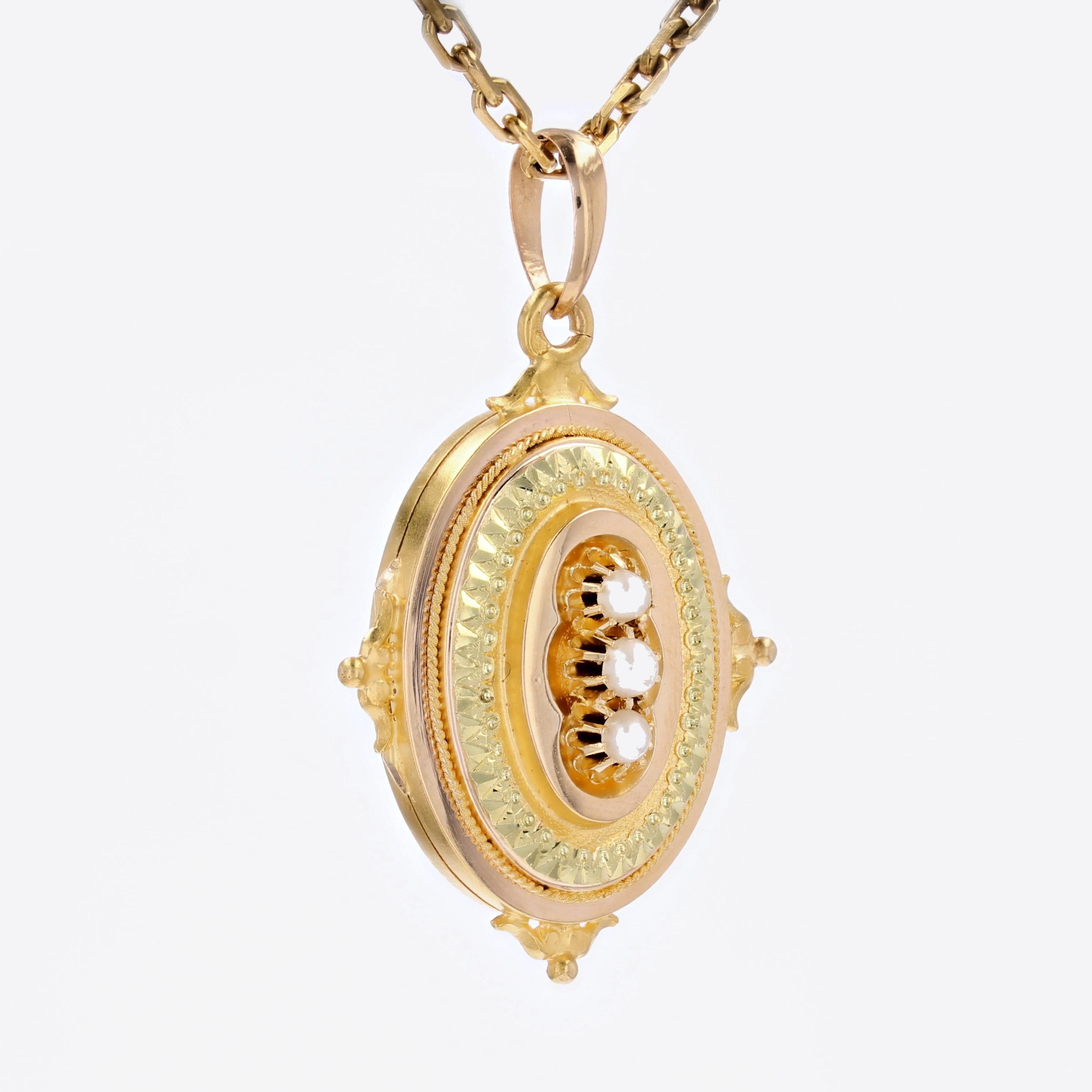 Französische Retro-Zuchtperlen-Medaillon-Anhänger aus 18 Karat Gelbgold mit Zuchtperlen, 1960er Jahre 1