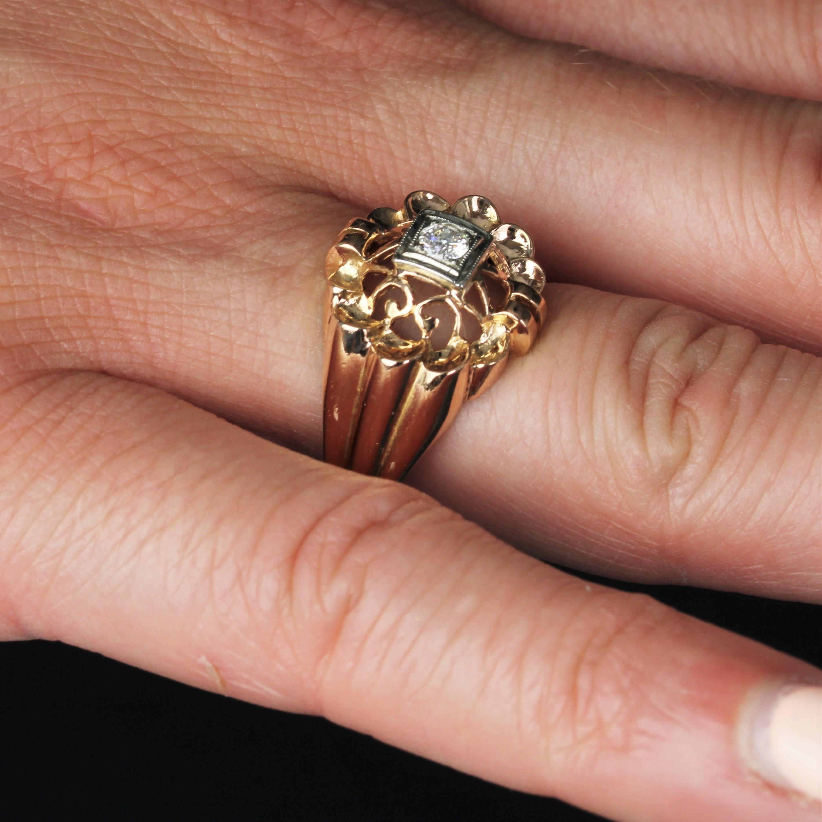French 1960s Retro Diamond 18 Karat Rose Gold Openwork Ring For Sale 5
