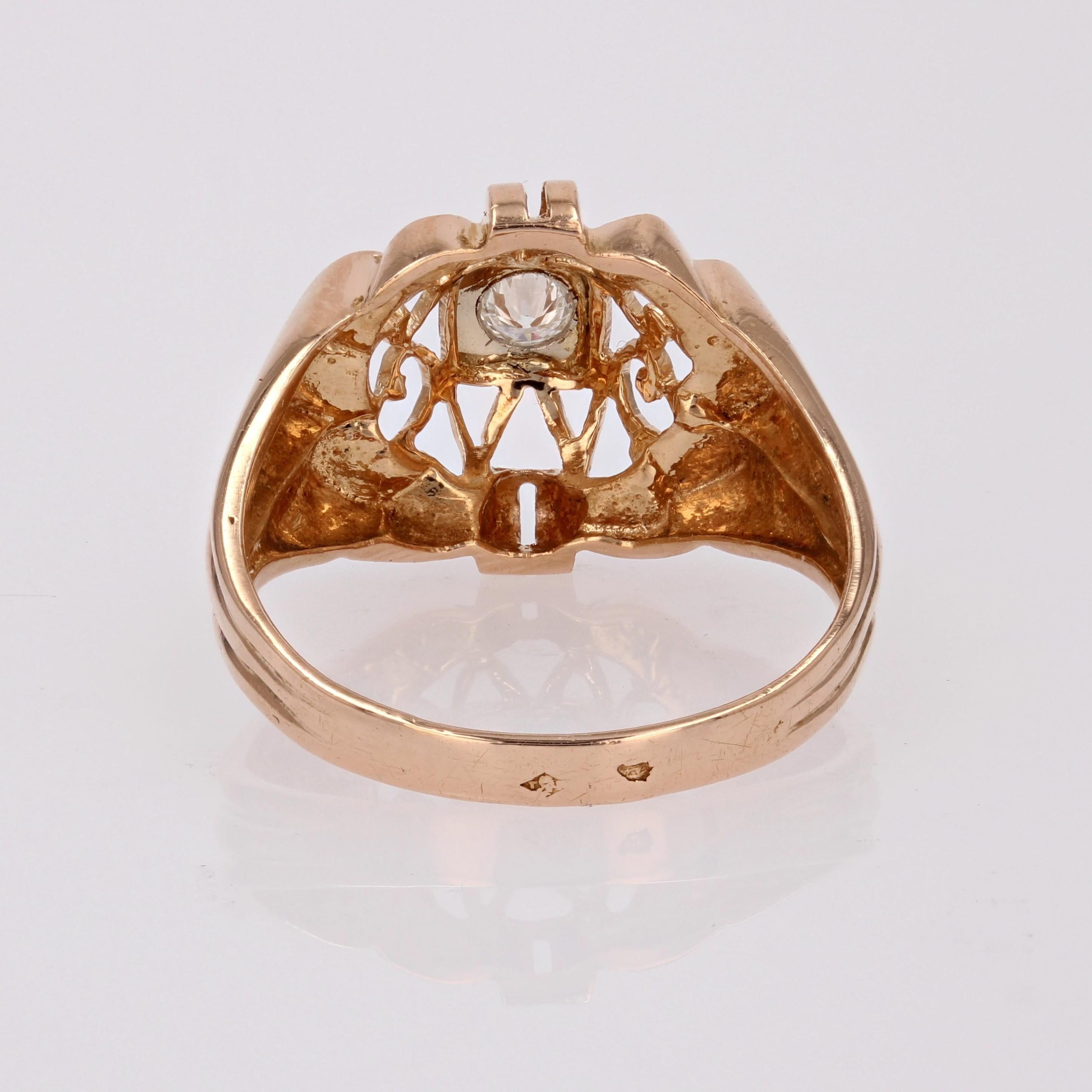 French 1960s Retro Diamond 18 Karat Rose Gold Openwork Ring For Sale 7
