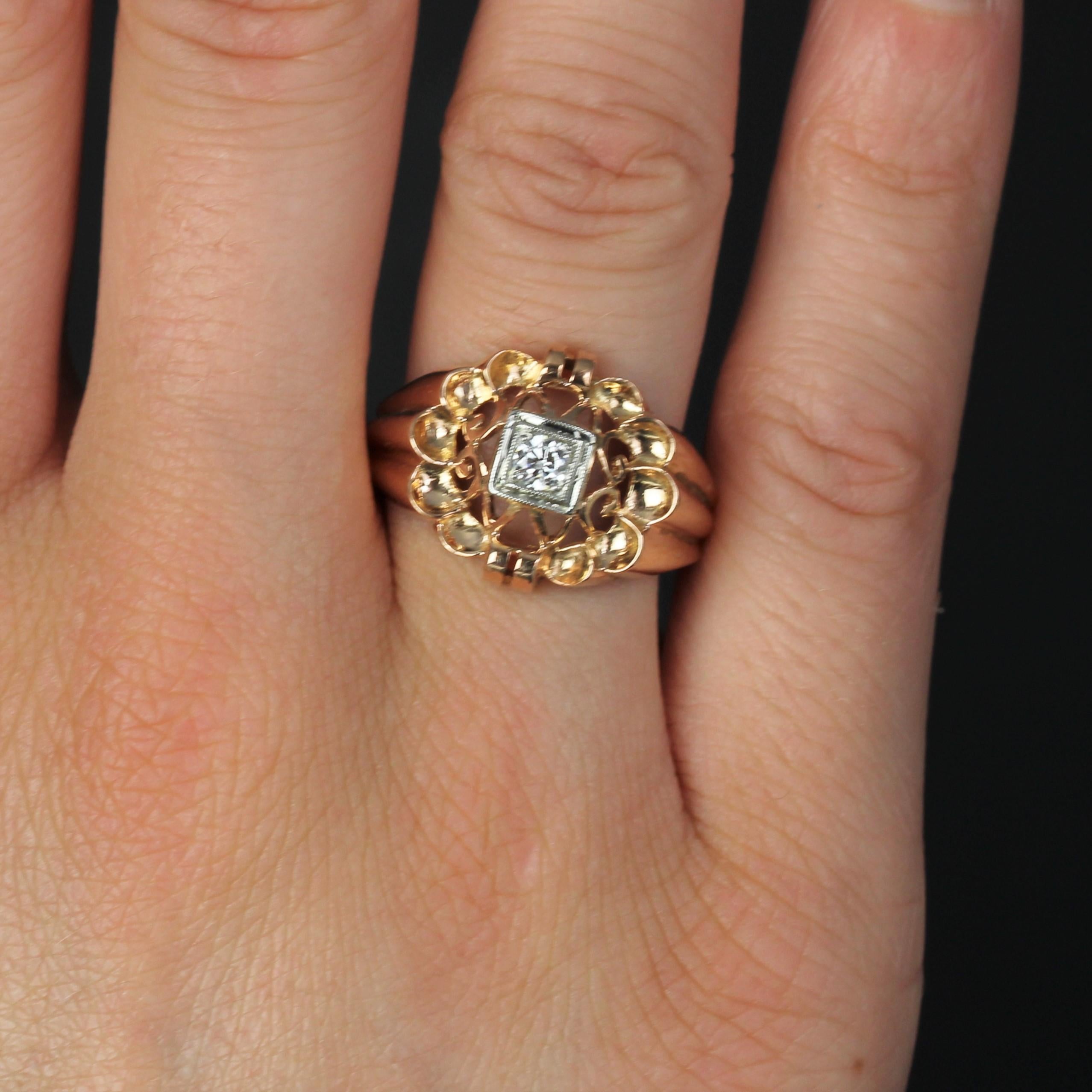 French 1960s Retro Diamond 18 Karat Rose Gold Openwork Ring For Sale 1