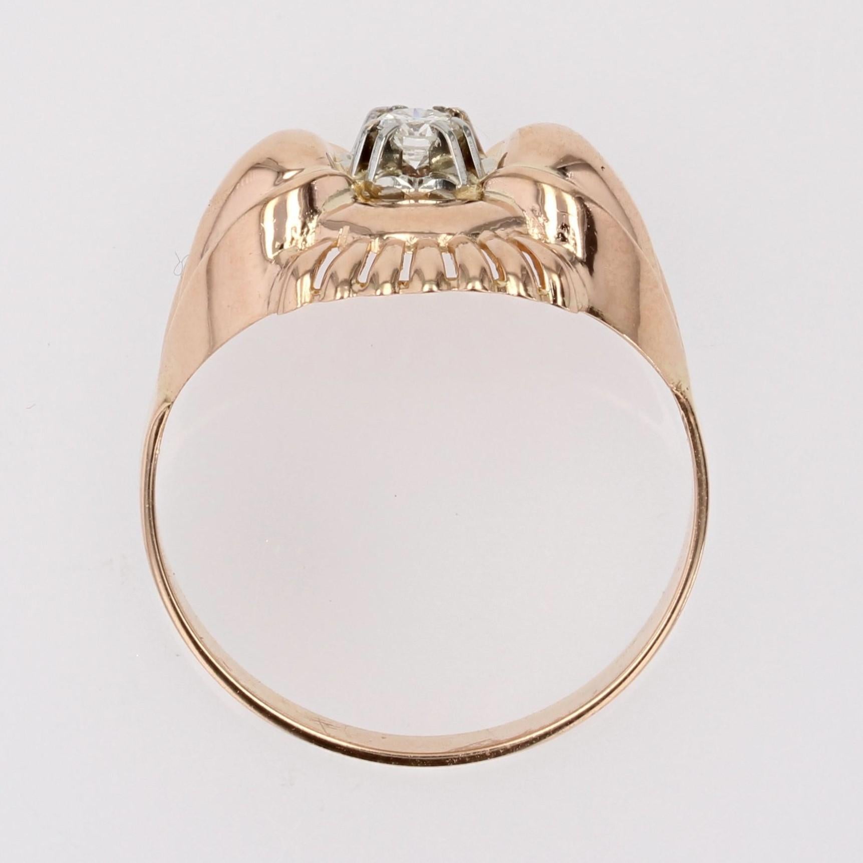 French 1960s Retro Diamond 18 Karat Rose Gold Ring For Sale 6