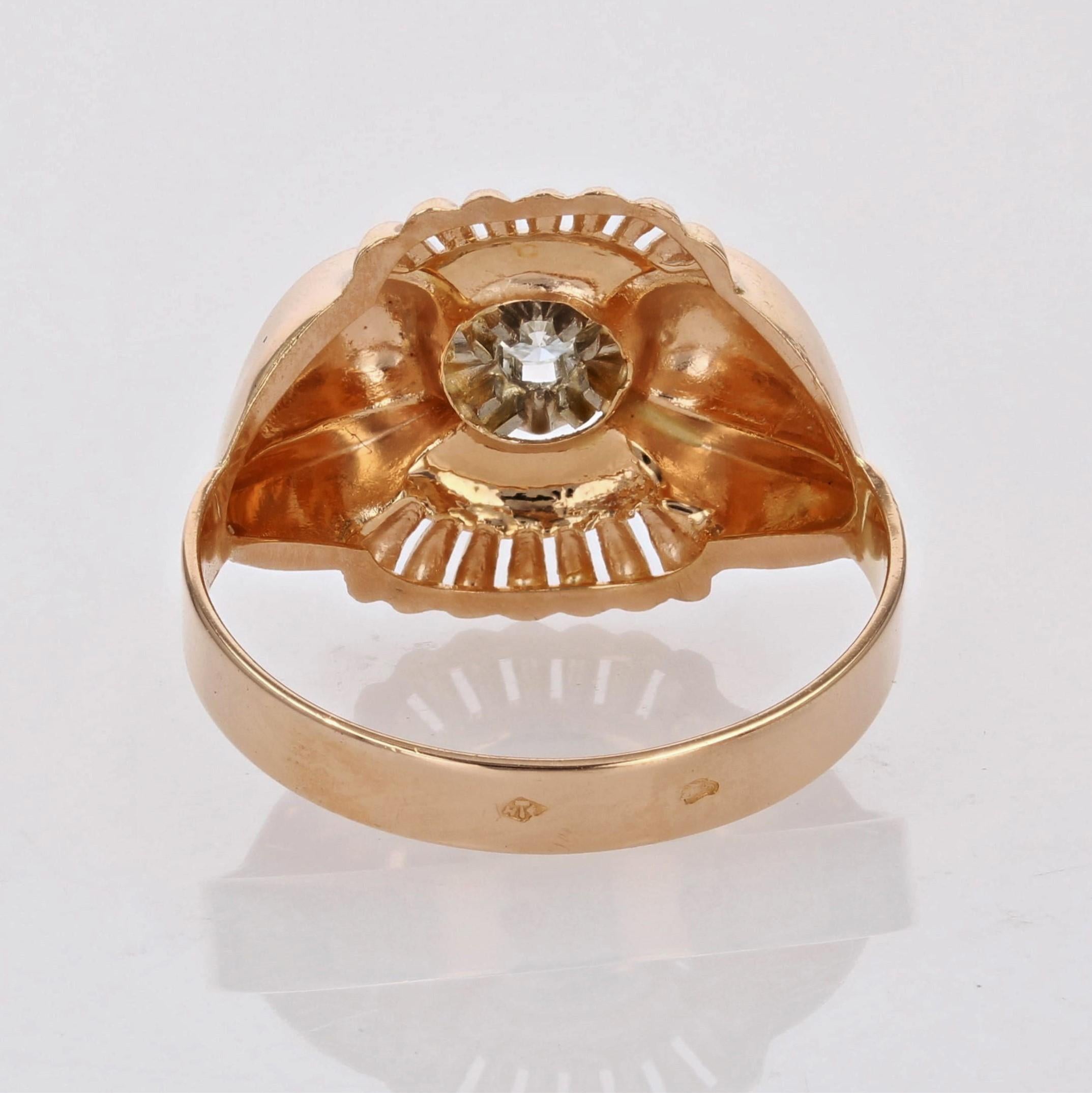 French 1960s Retro Diamond 18 Karat Rose Gold Ring For Sale 7