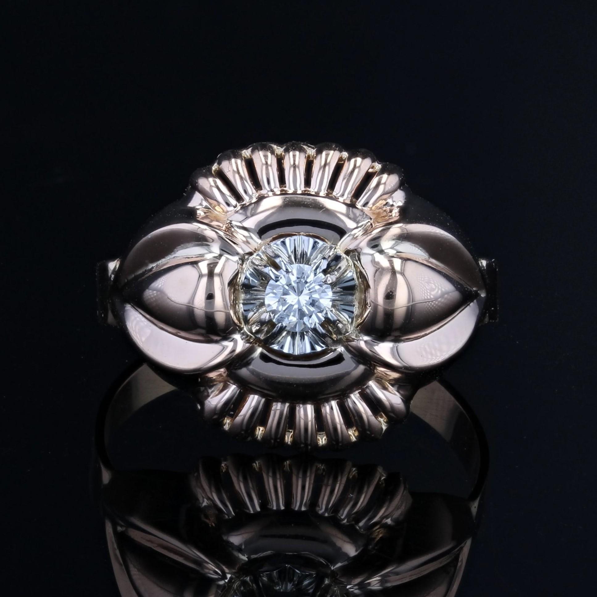 Brilliant Cut French 1960s Retro Diamond 18 Karat Rose Gold Ring For Sale