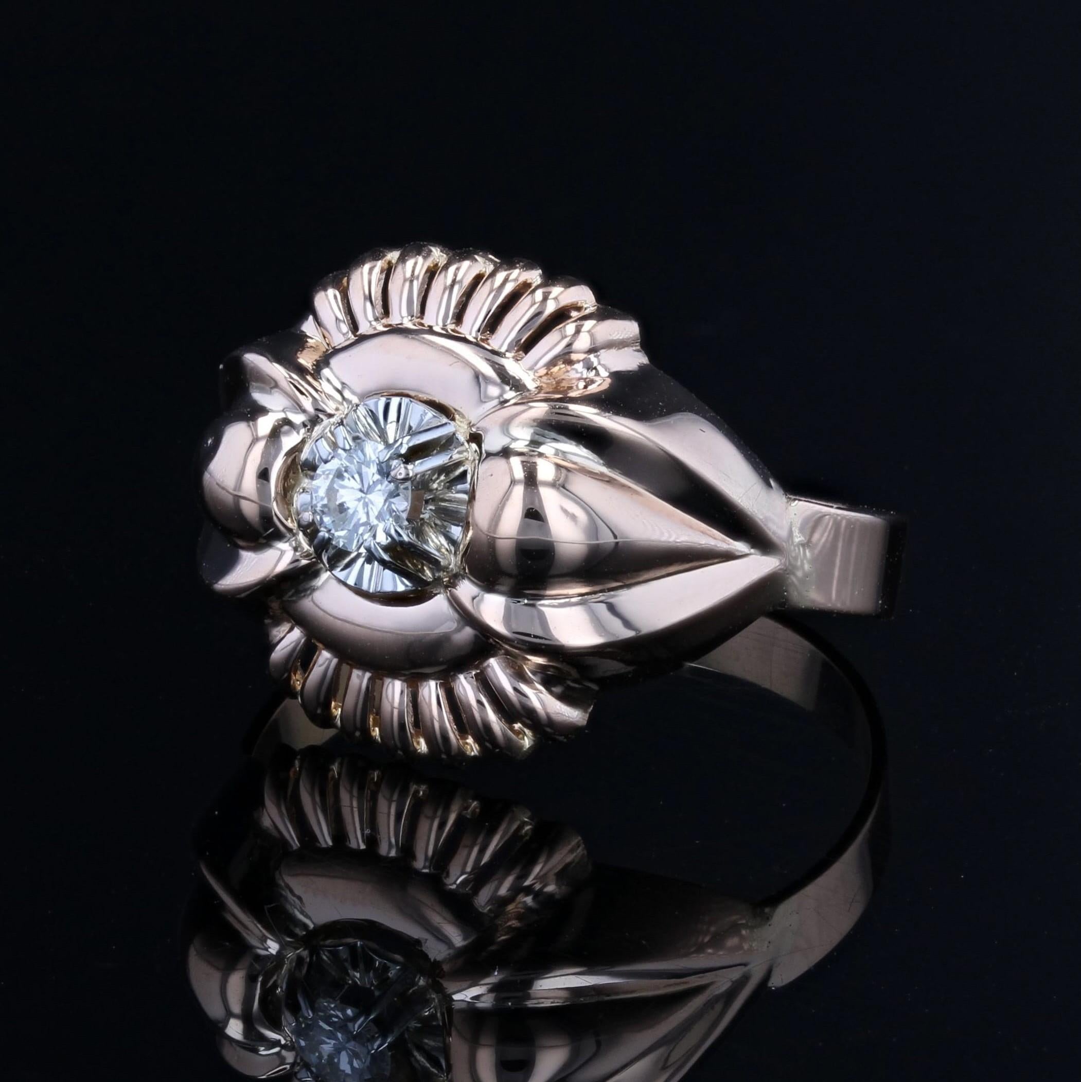 Women's French 1960s Retro Diamond 18 Karat Rose Gold Ring For Sale