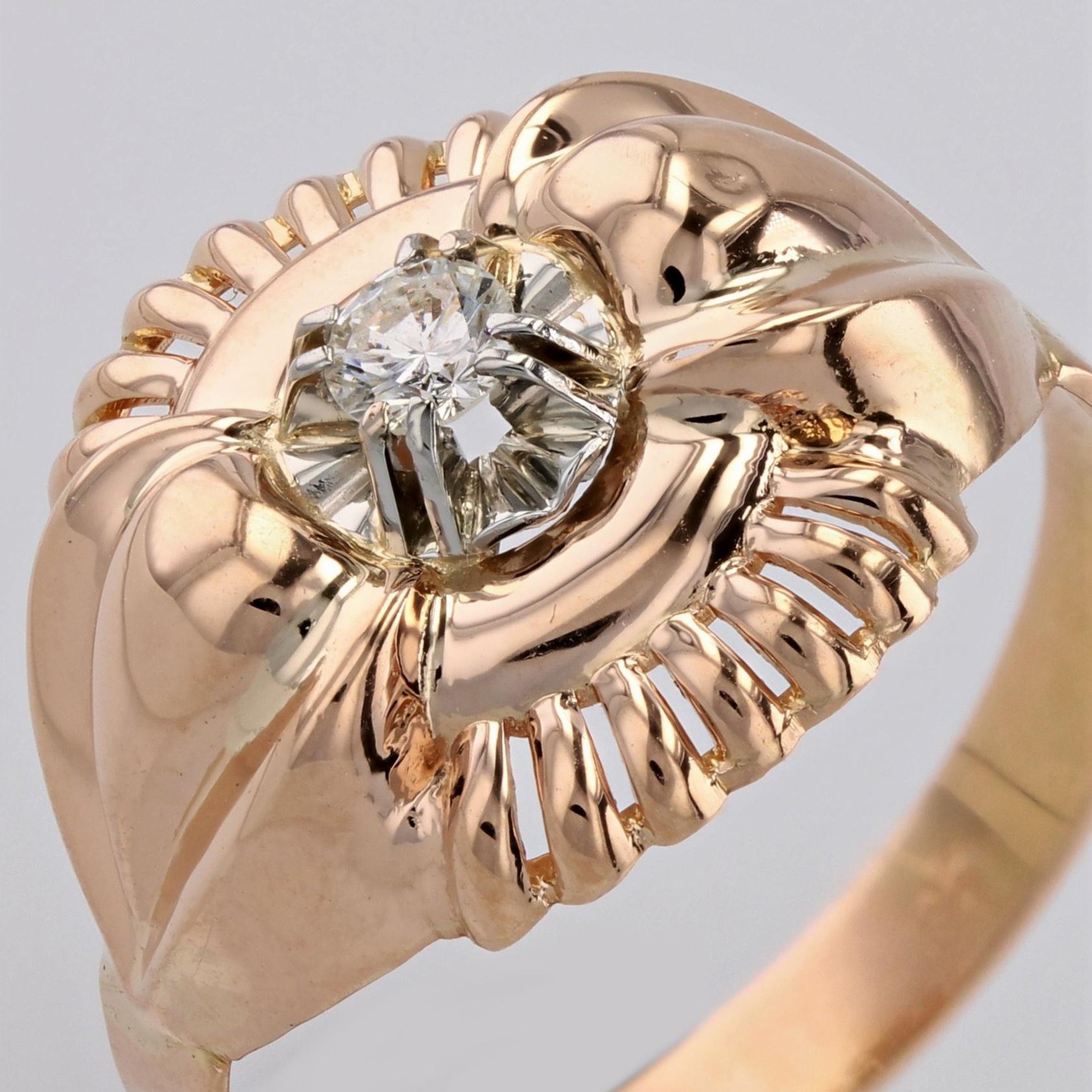 French 1960s Retro Diamond 18 Karat Rose Gold Ring For Sale 3