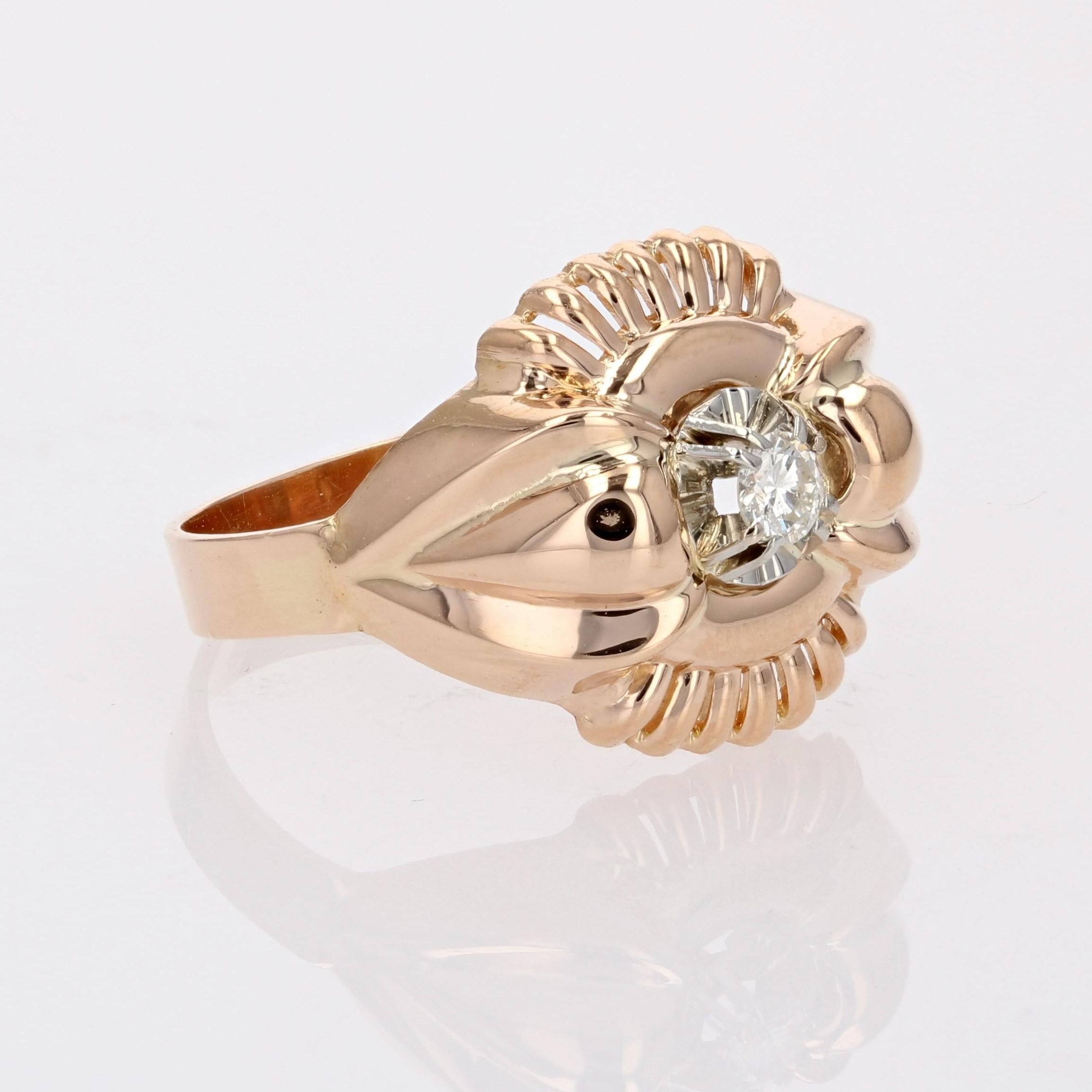 French 1960s Retro Diamond 18 Karat Rose Gold Ring For Sale 4