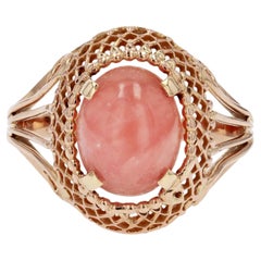 French 1960s Rhodocrosite 18 Karat Rose Gold Ring