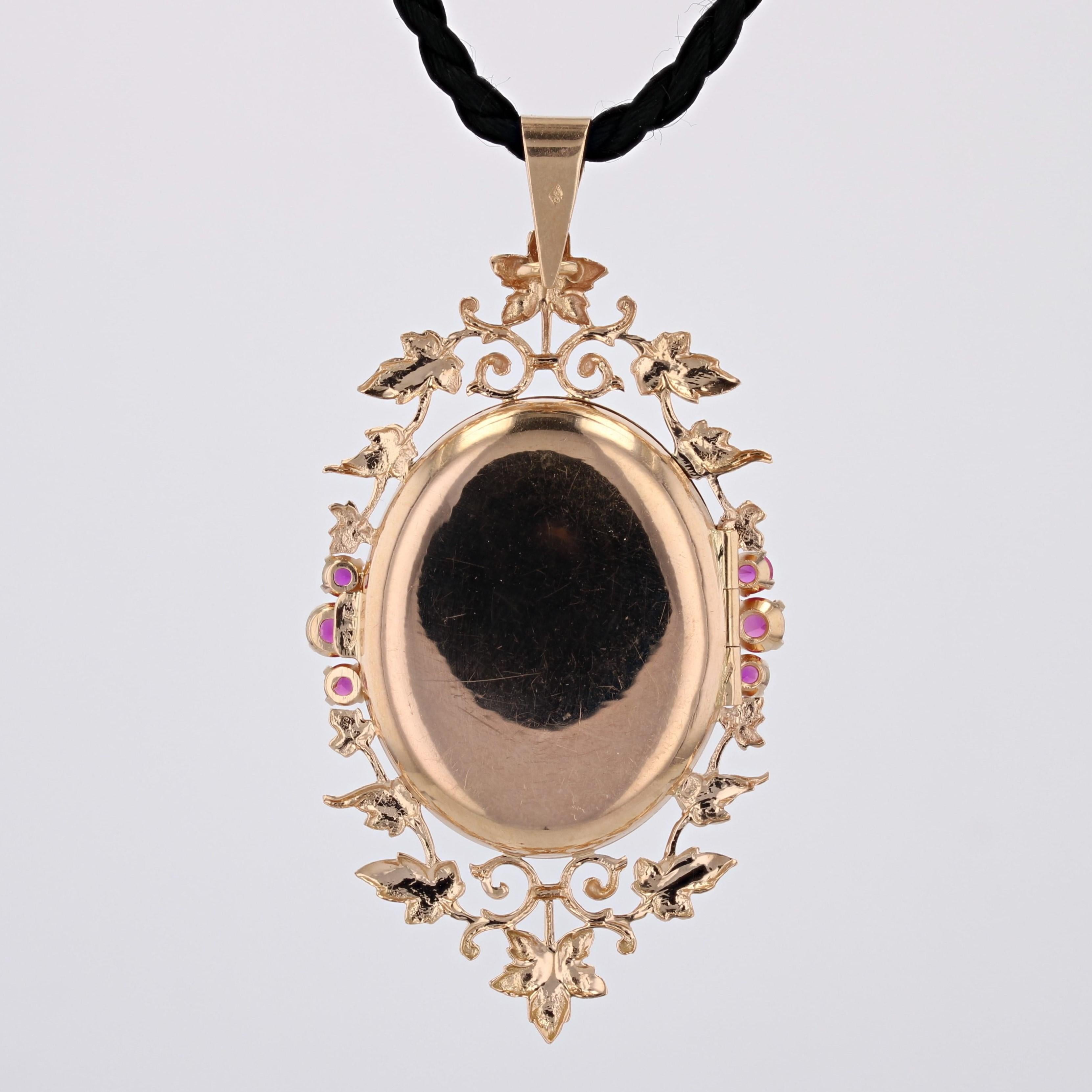 French 1960s Ruby Cultured Pearl 18 Karat Rose Gold Medallion 1