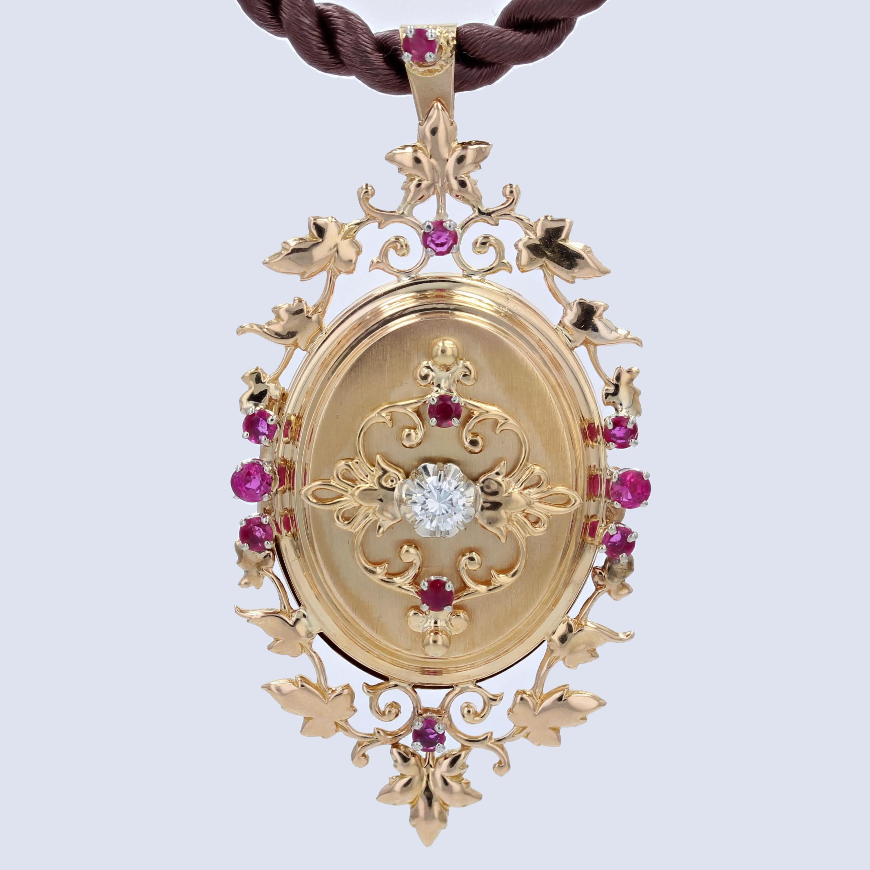 Anhänger aus 18 Karat Roségold mit Rubin und Diamanten aus den 1960er Jahren (Brillantschliff)