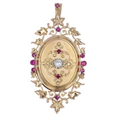 French 1960s Ruby Diamonds 18 Karat Rose Gold Pendant