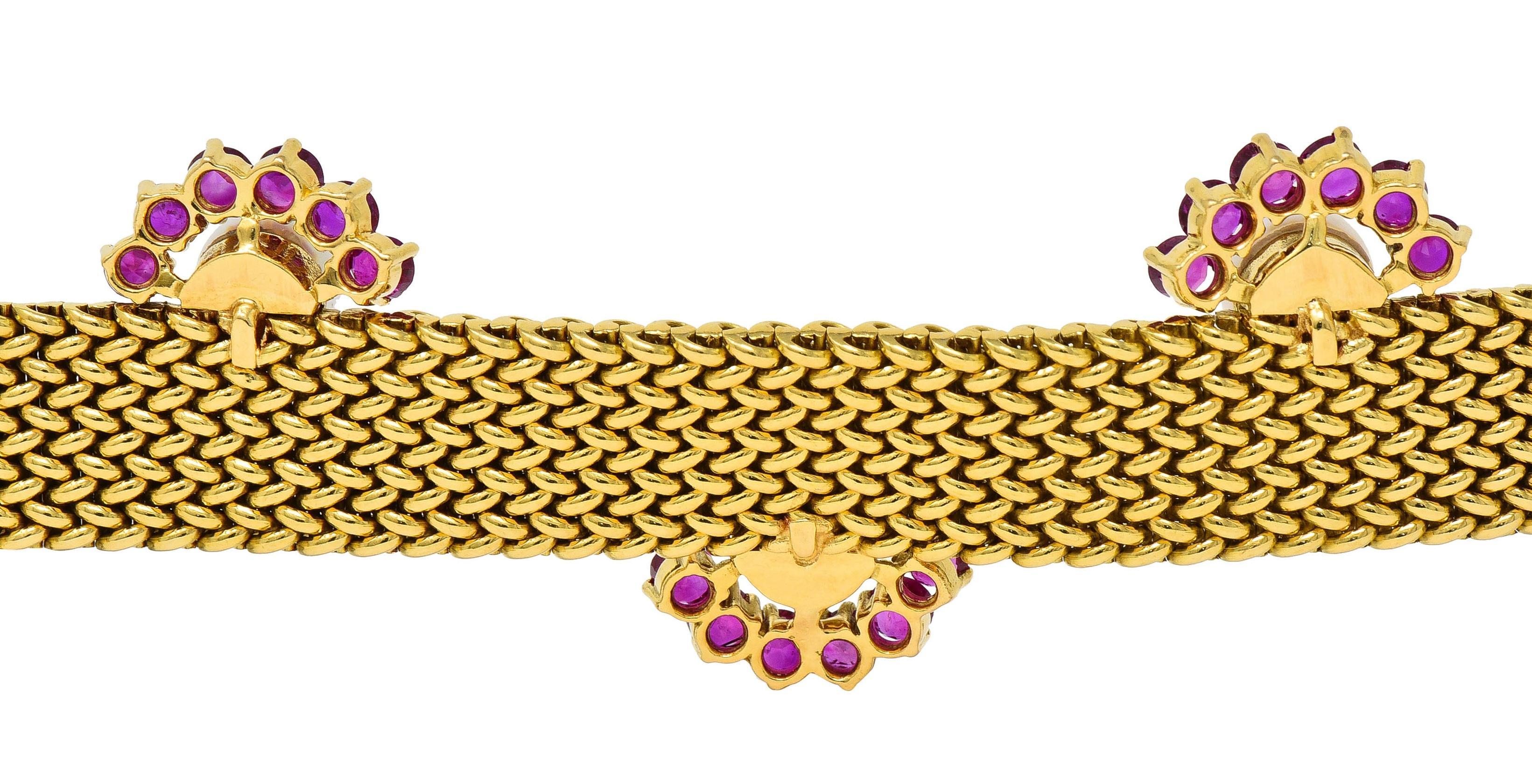 Bracelet vintage tissé en or jaune 18 carats, perles et rubis, France, années 1960 en vente 6
