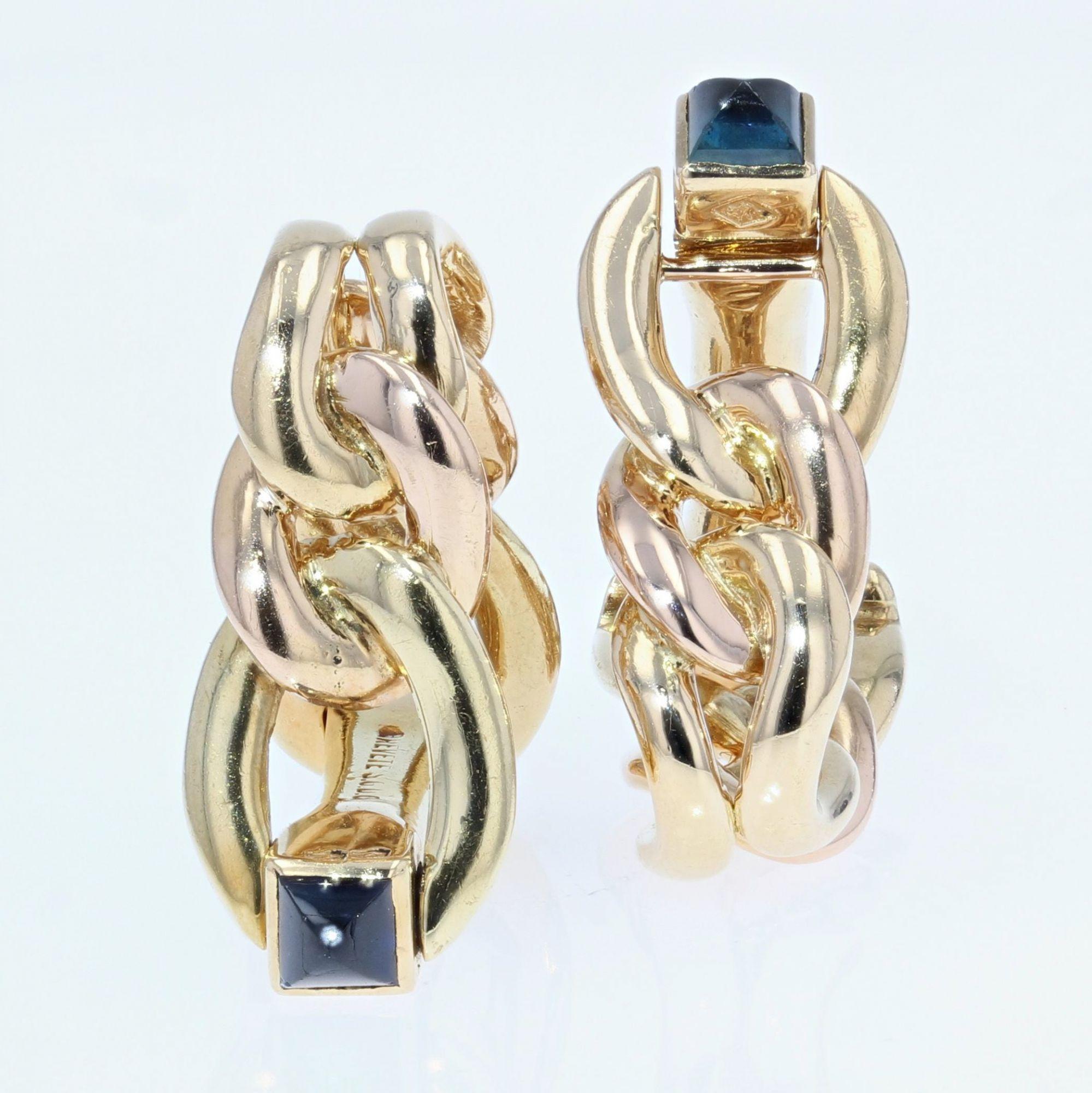 Retro French 1960s Sapphire 18 Karat Yellow Gold Stirrup Design Cufflinks For Sale