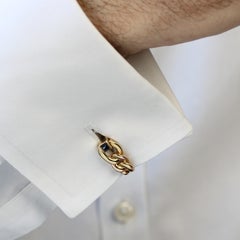 French 1960s Sapphire 18 Karat Yellow Gold Stirrup Design Cufflinks
