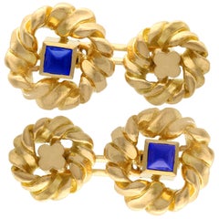 Antique French 1960s Sapphire and Yellow Gold Cufflinks by Van Cleef & Arpels