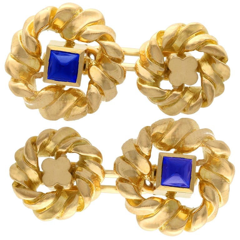 French 1960s Sapphire and Yellow Gold Cufflinks by Van Cleef & Arpels For Sale