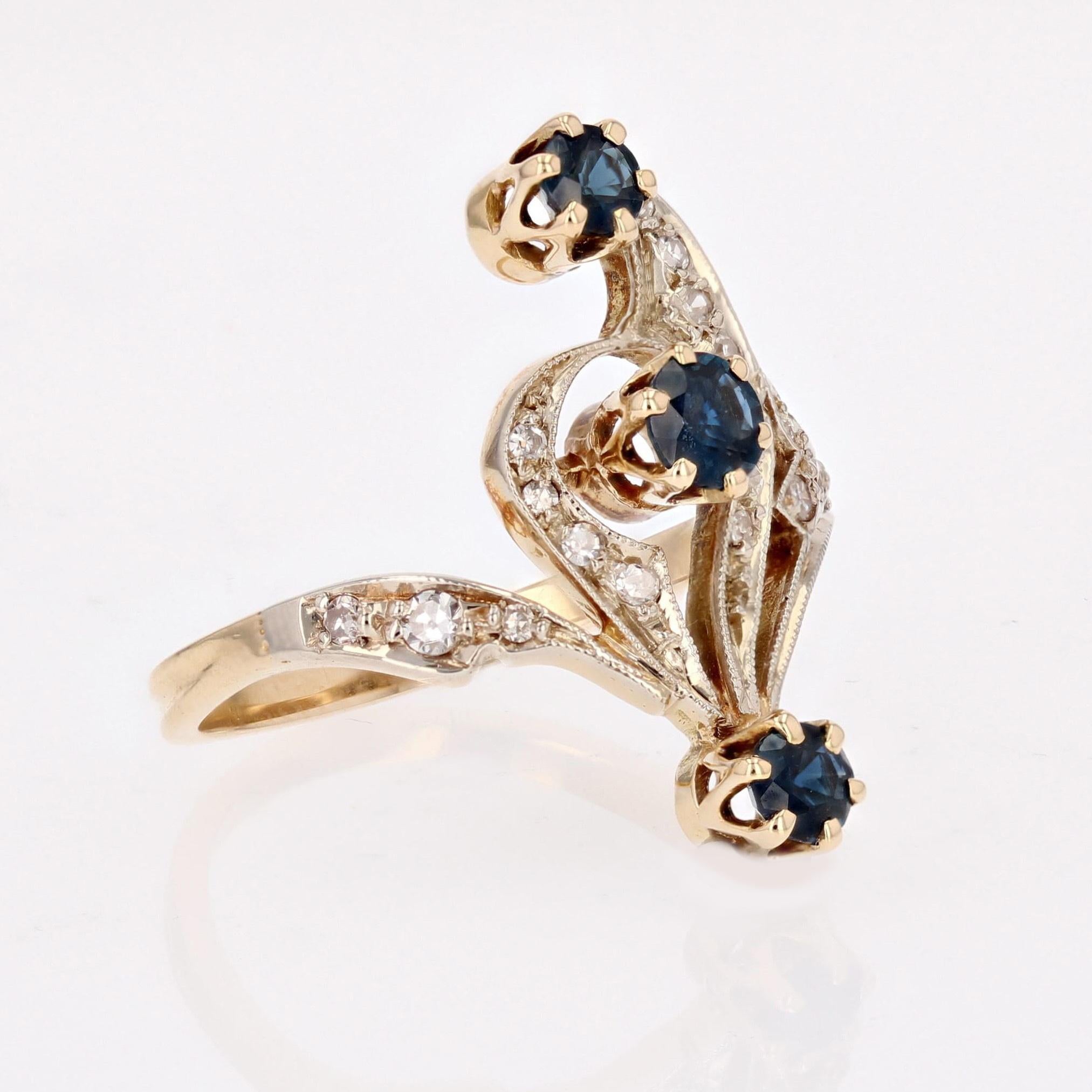 Französischer 1960er Saphir-Diamanten-Ring aus 18 Karat Gelbgold im Angebot 4