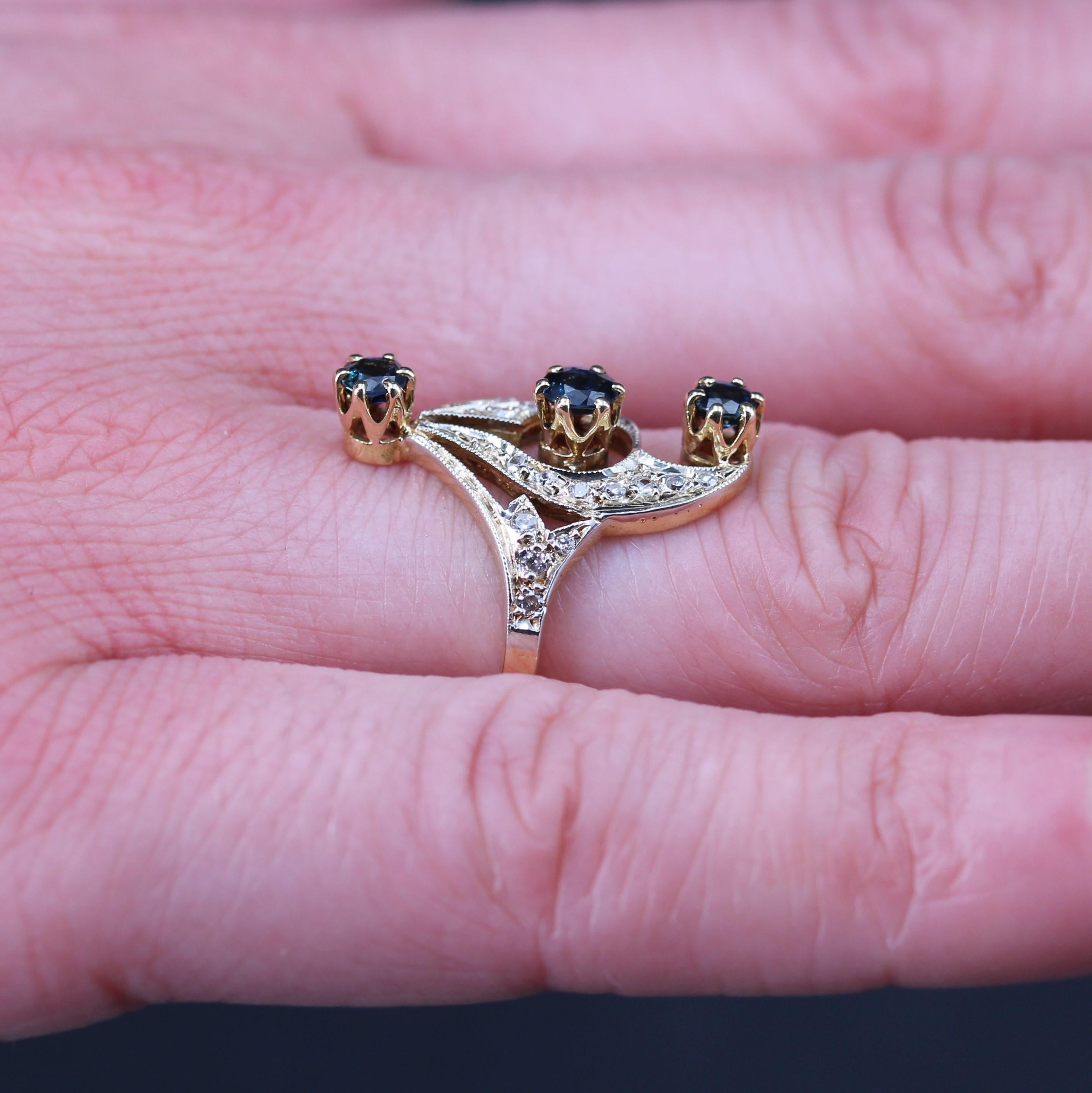 Französischer 1960er Saphir-Diamanten-Ring aus 18 Karat Gelbgold im Angebot 6