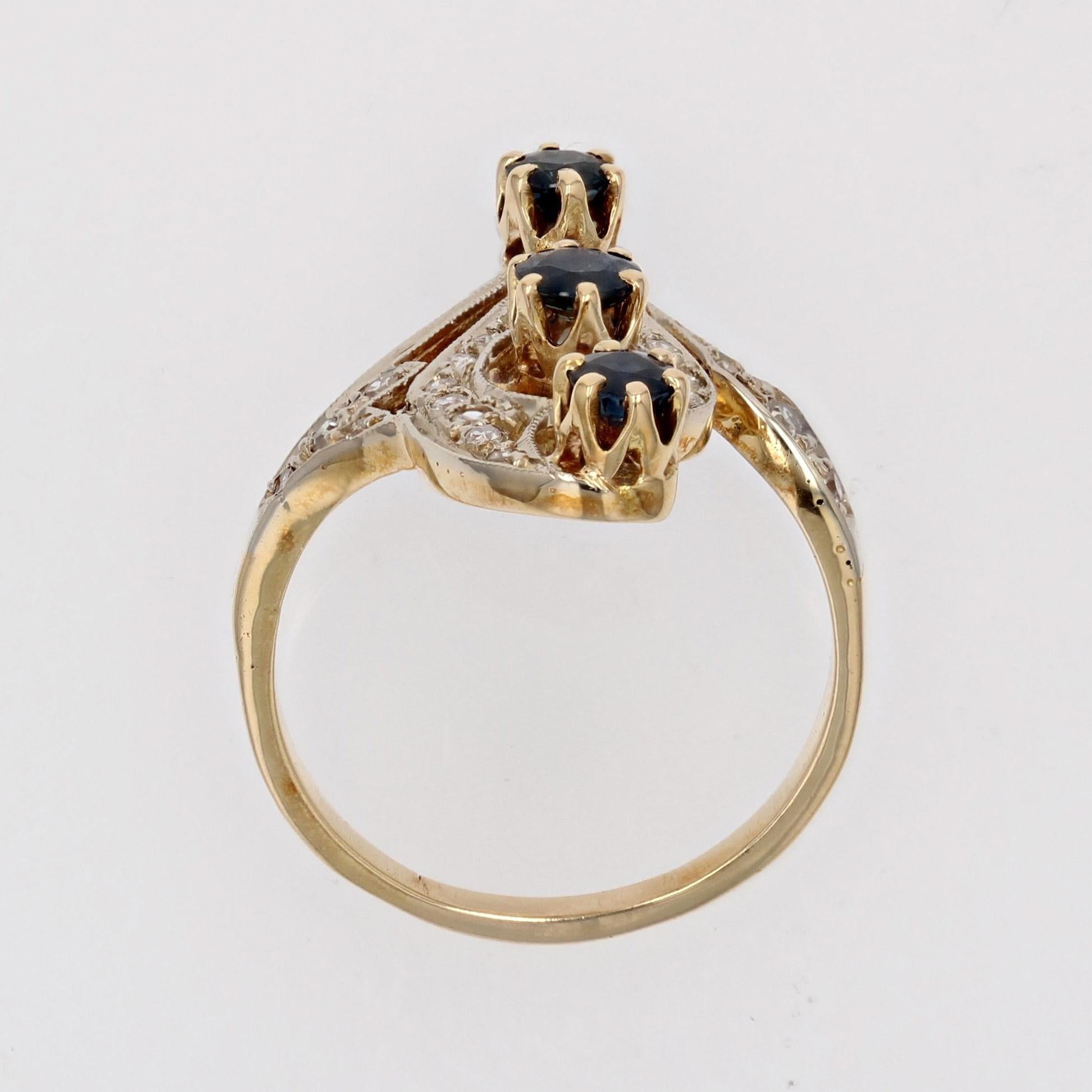 Französischer 1960er Saphir-Diamanten-Ring aus 18 Karat Gelbgold im Angebot 7