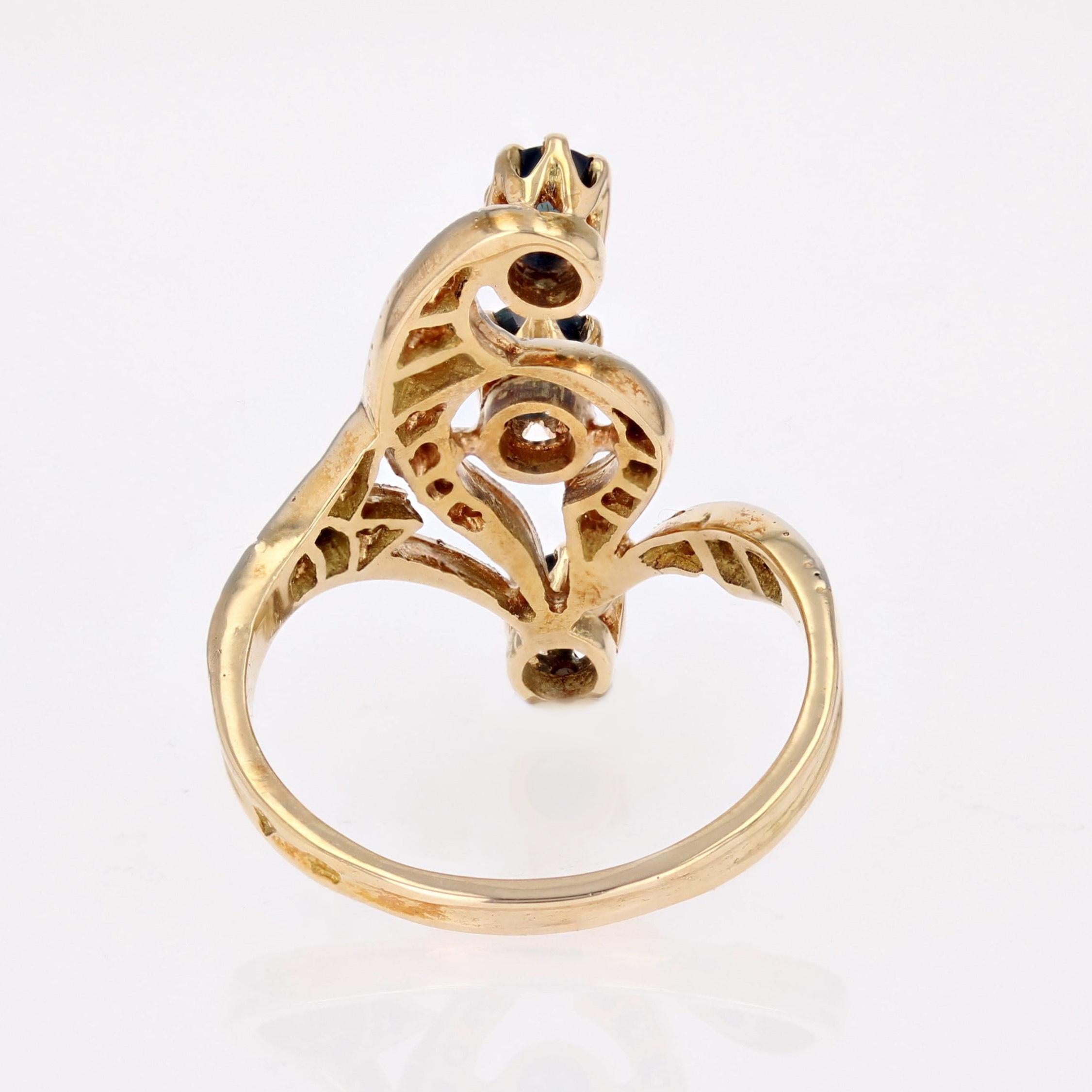 Französischer 1960er Saphir-Diamanten-Ring aus 18 Karat Gelbgold im Angebot 8