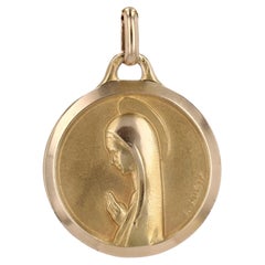 French 1960s Signed Augis 18 Karat Yellow Gold Virgin Mary Lady of Lourdes Medal