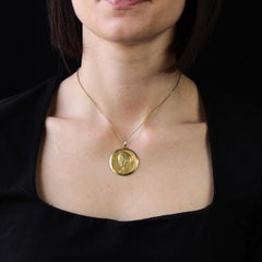 French 1960s Signed Bauchy 18 Karat Yellow Gold Virgin Mary Medal