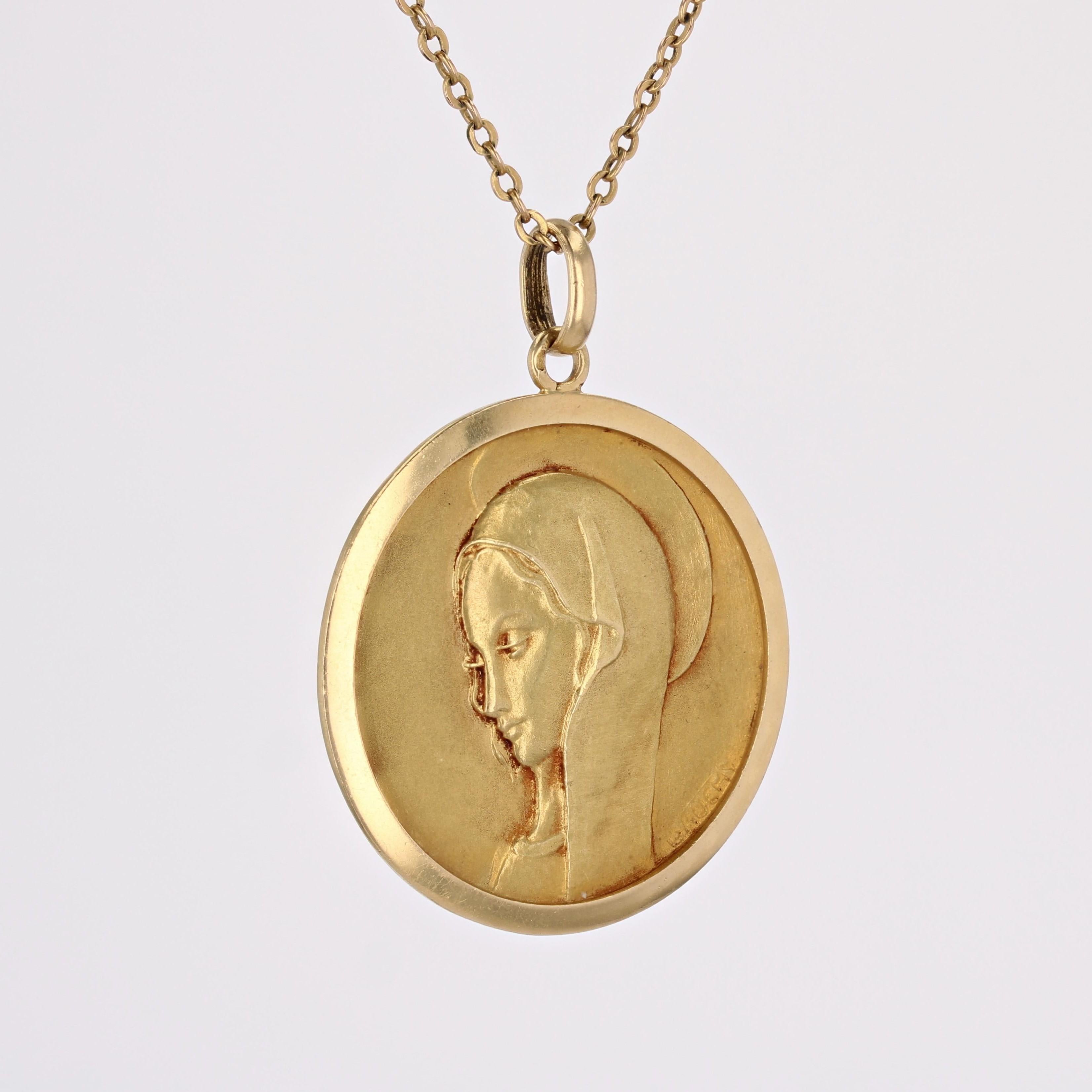 Women's French 1960s Signed Bauchy 18 Karat Yellow Gold Virgin Mary Medal For Sale