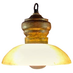 Vintage French 1960s Single Light Ceiling Pendant Light with Glass Shade