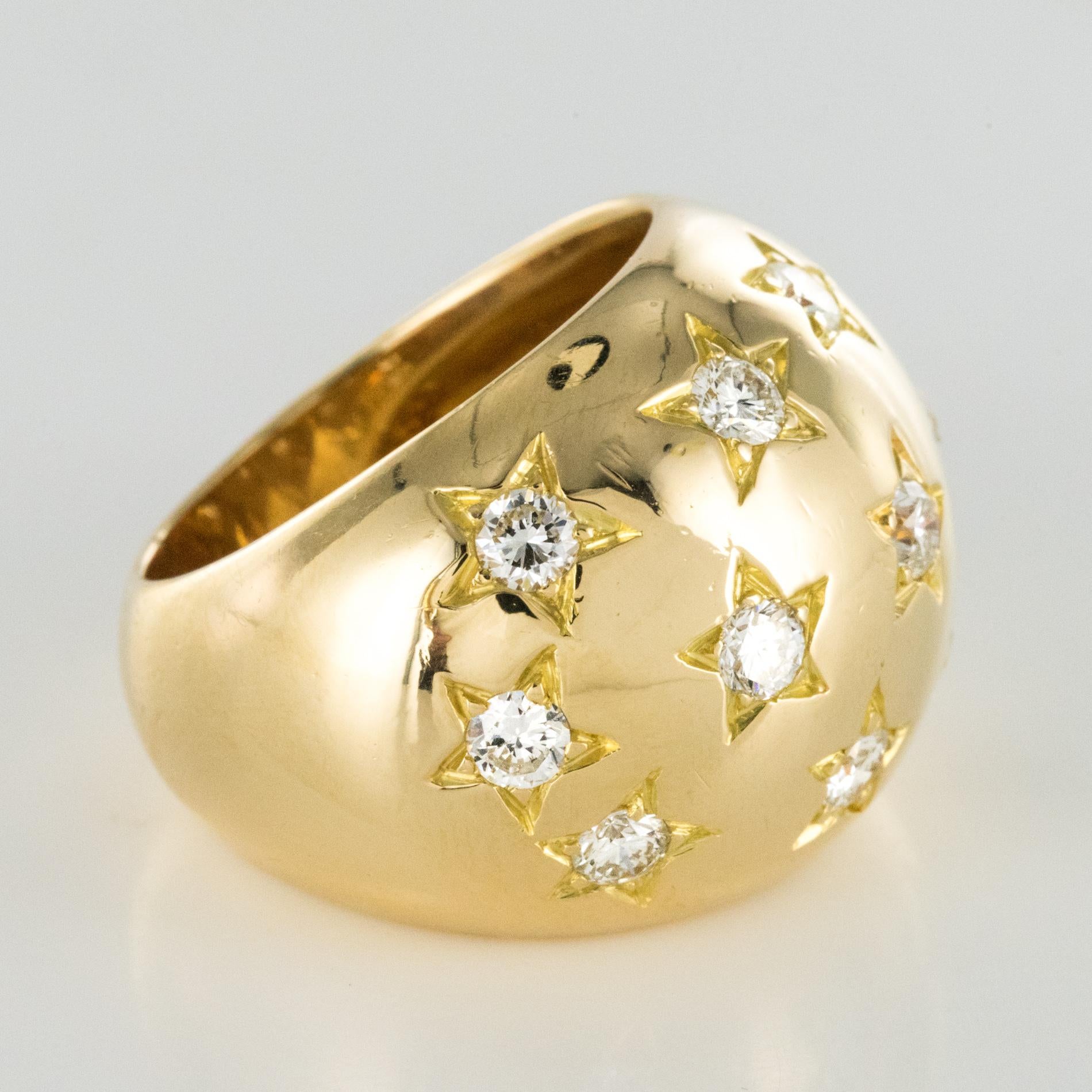 French 1960s Star Setting Brilliant Cut Diamond Ball Ring For Sale 5