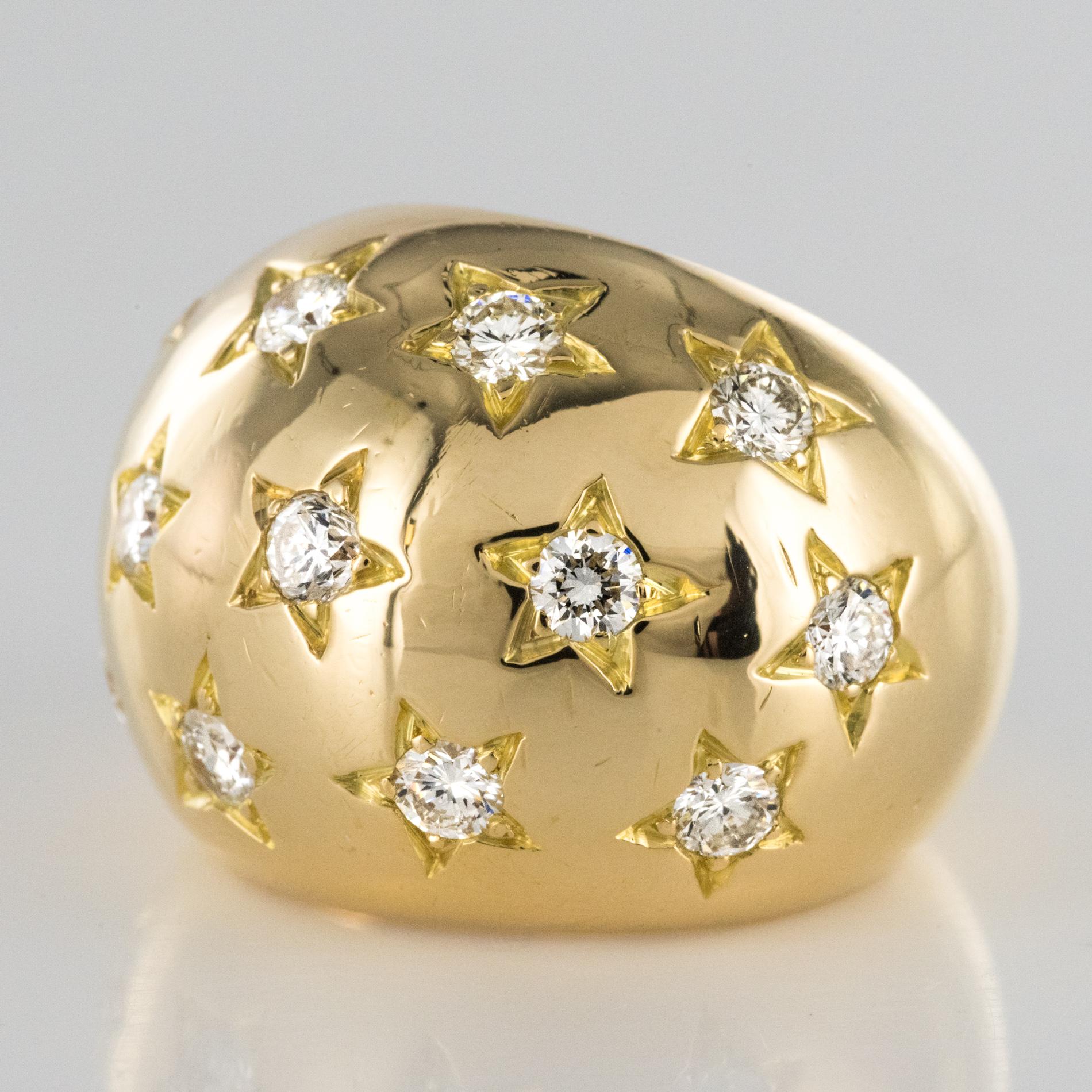 Retro French 1960s Star Setting Brilliant Cut Diamond Ball Ring