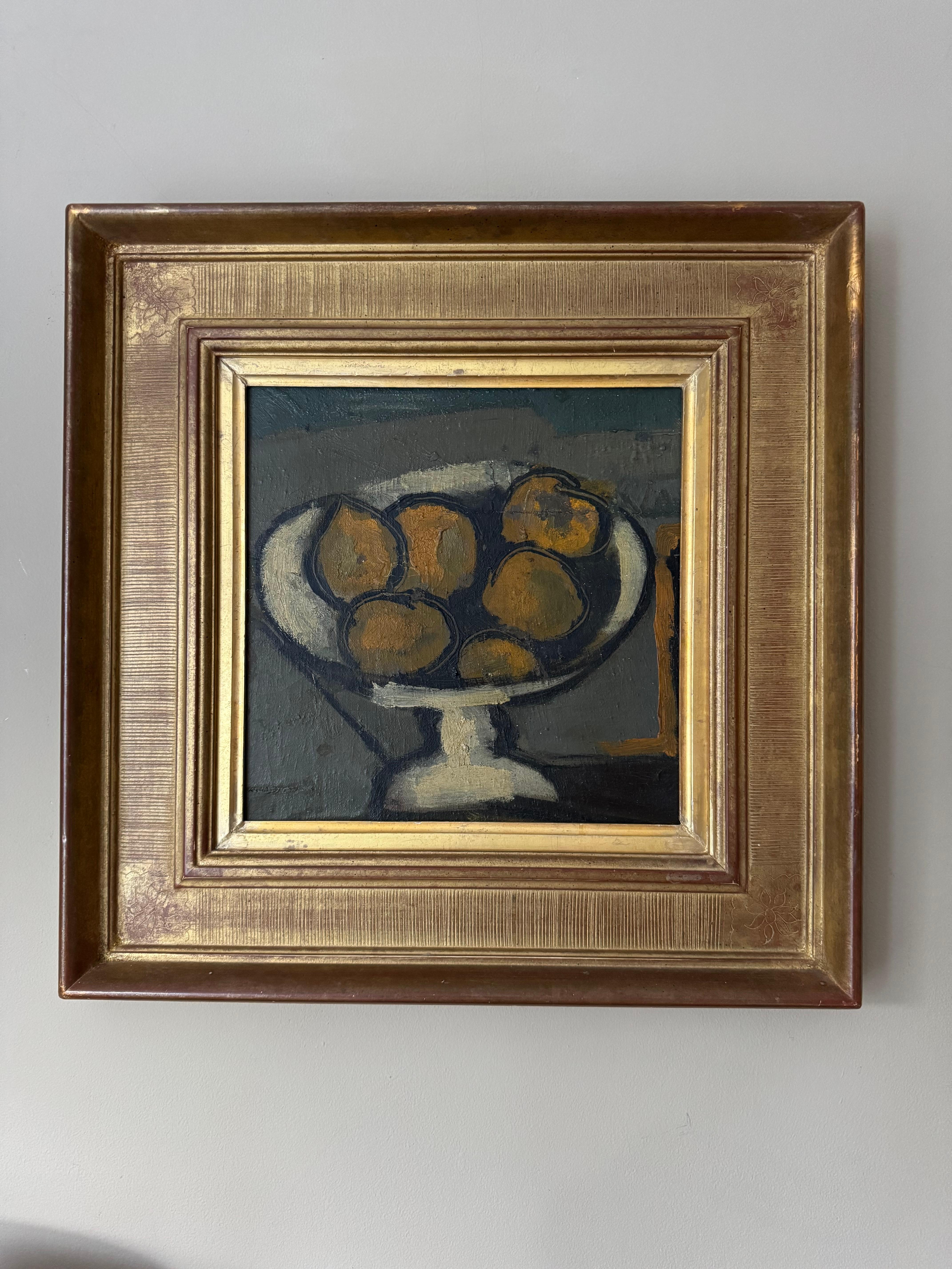 Un favoloso quadro di natura morta naif francese degli anni '60 raffigurante una fruttiera. Ispirato da Matisse. 