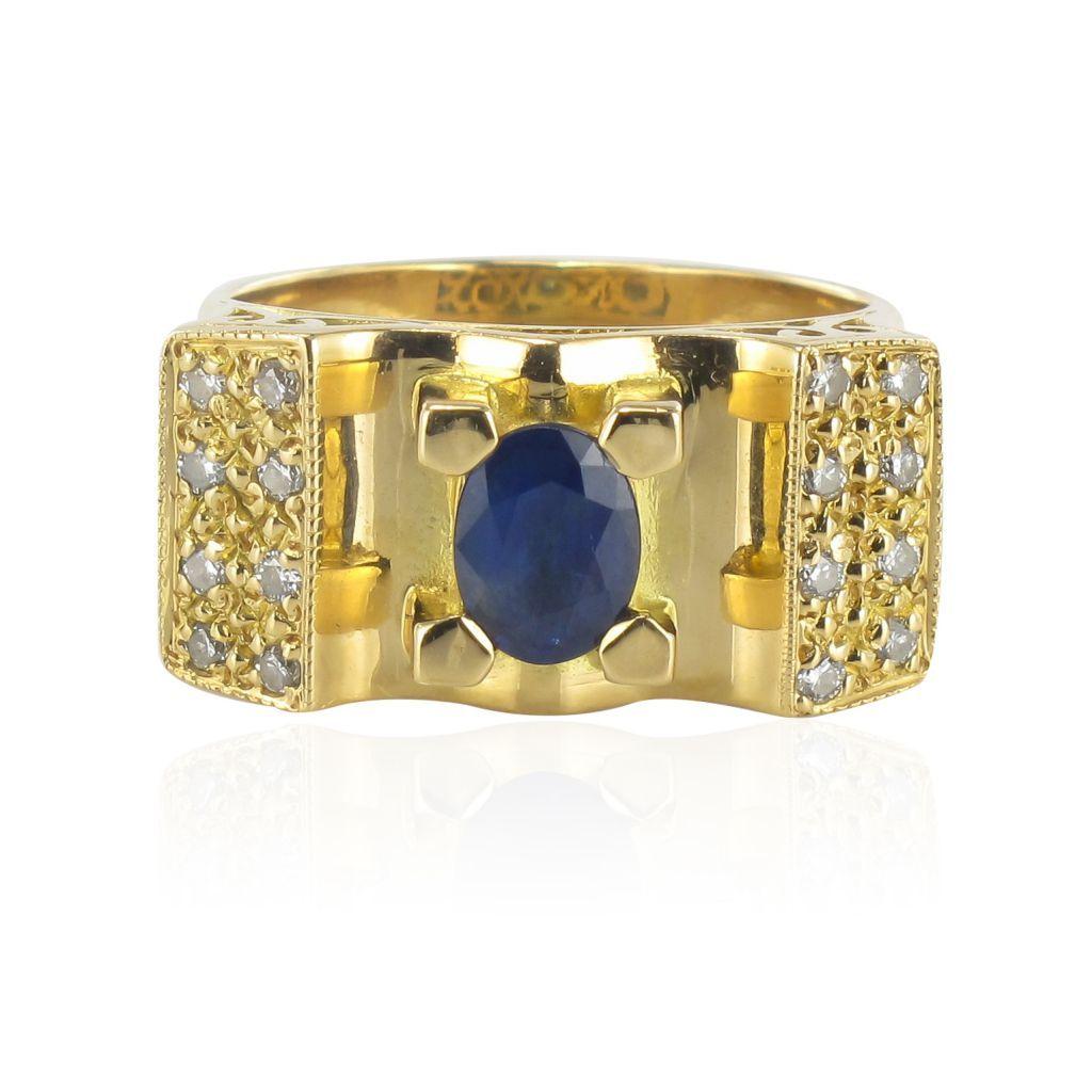 French 1960s Tank Style Sapphire Diamond 18 Karat Yellow Gold Ring 5