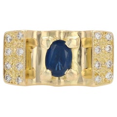French 1960s Tank Style Sapphire Diamond 18 Karat Yellow Gold Ring