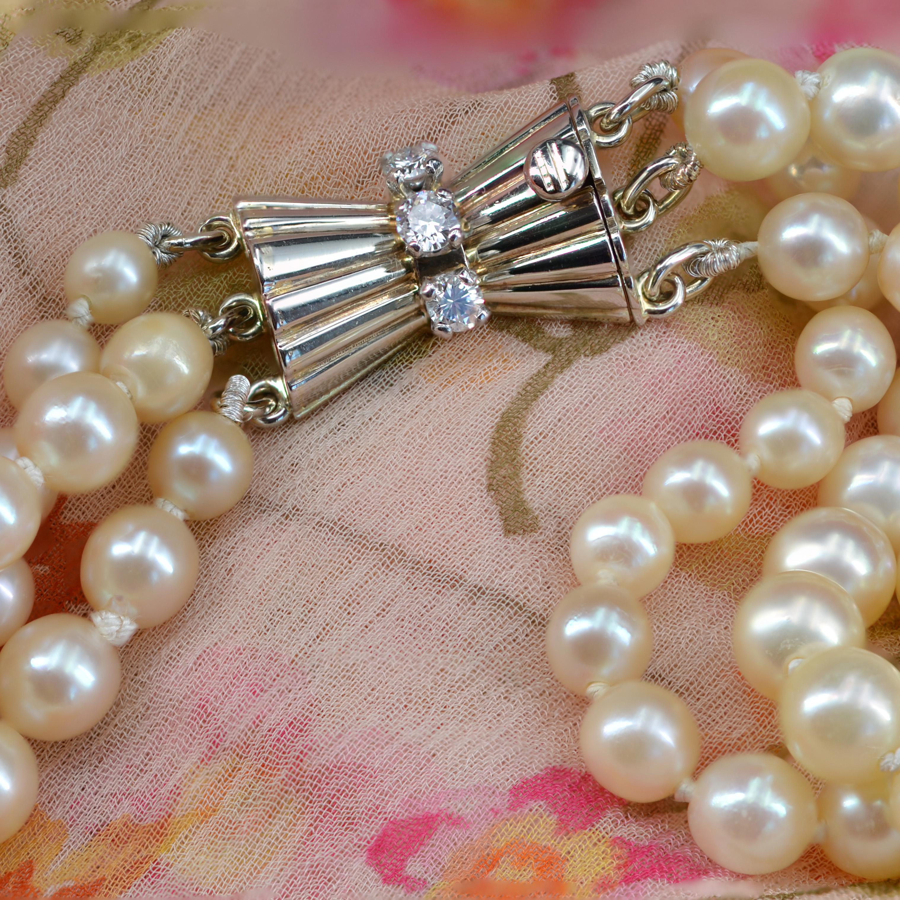 French, 1960s, Triple Strand Cultured Pearl Necklace 7
