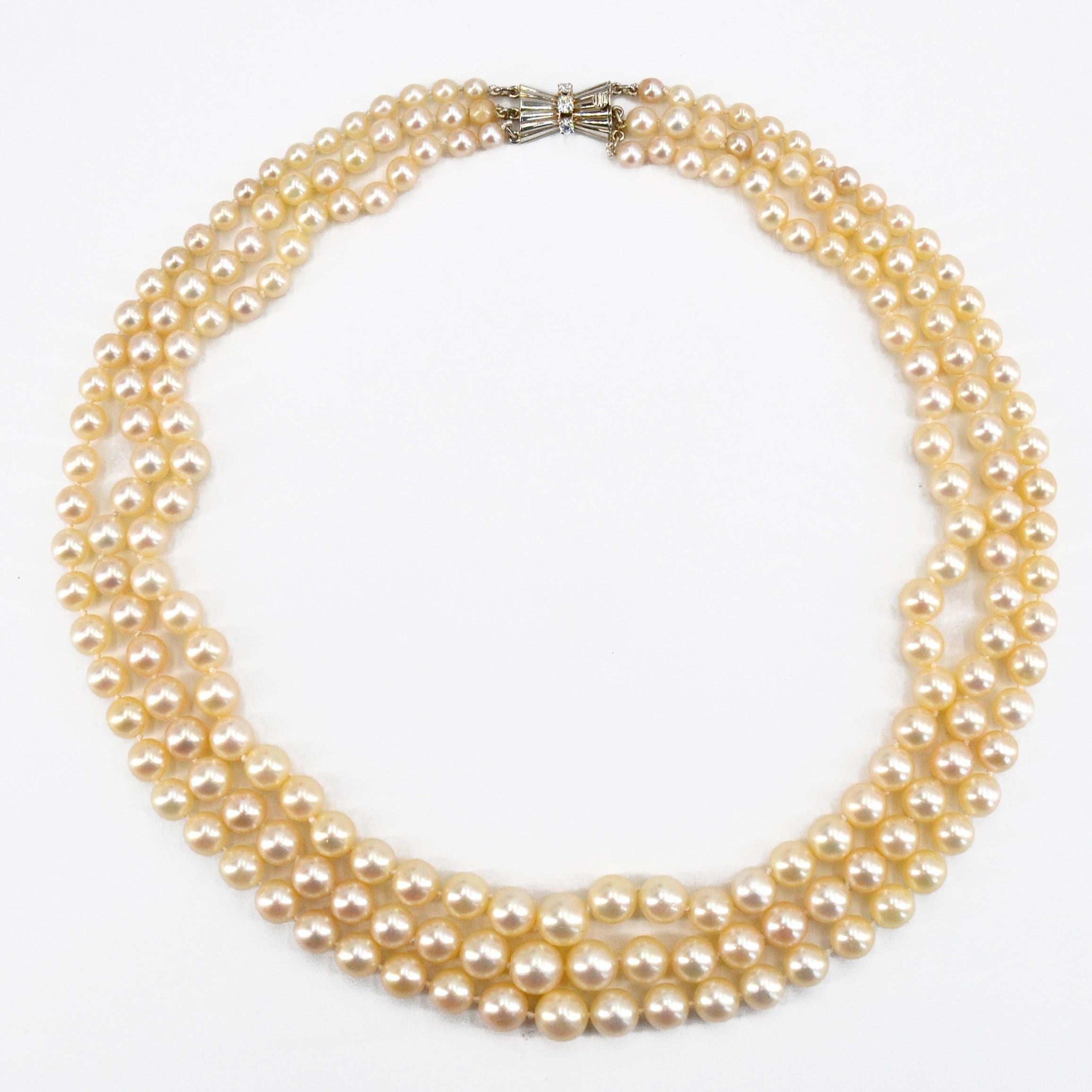 Women's French, 1960s, Triple Strand Cultured Pearl Necklace
