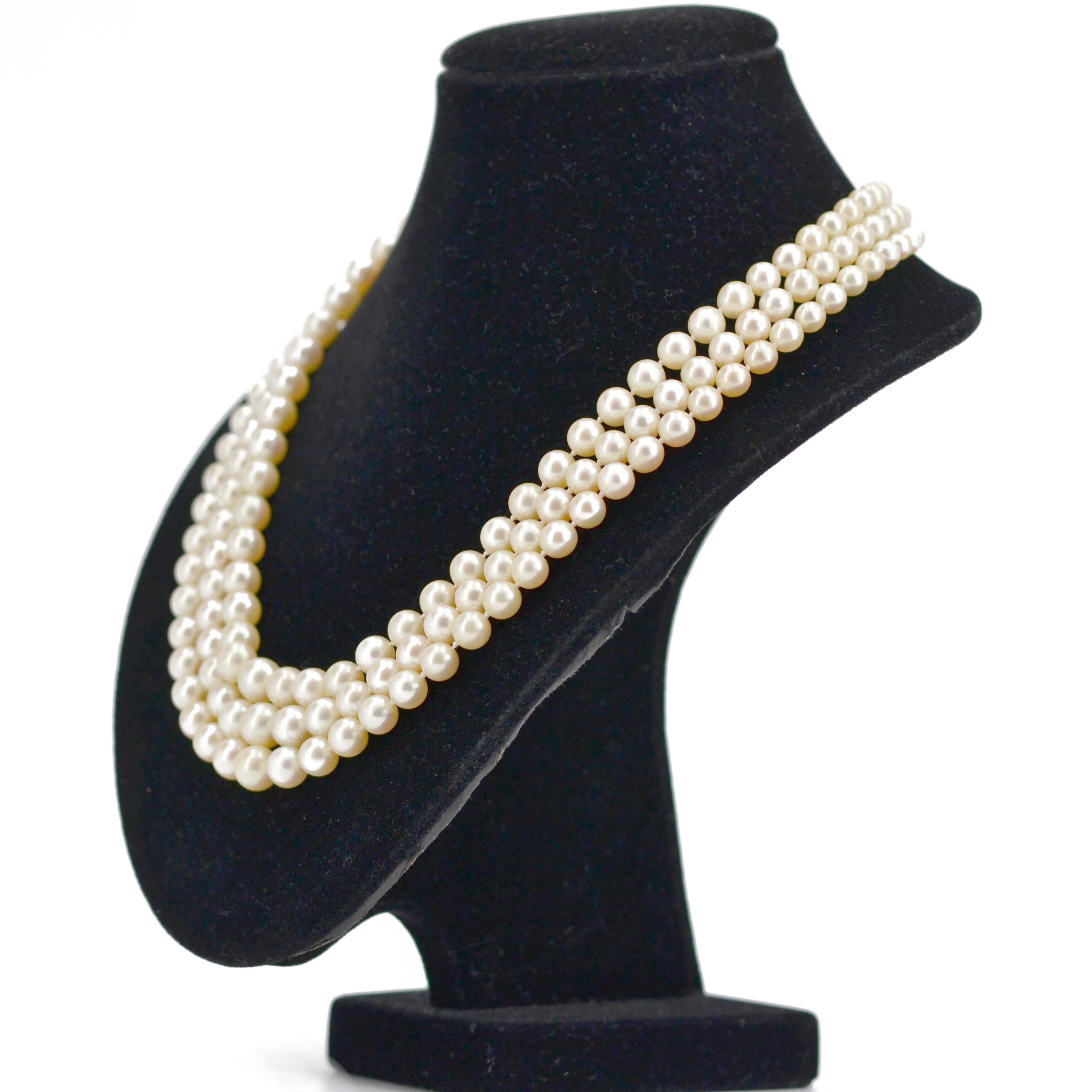 French, 1960s, Triple Strand Cultured Pearl Necklace 3