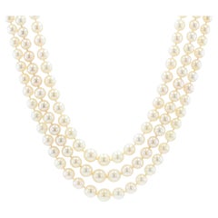 French, 1960s, Triple Strand Cultured Pearl Necklace