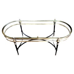 Retro French 1960's Two-Tone and Ebonized Metal Oval Coffee Table; Manner of Jansen