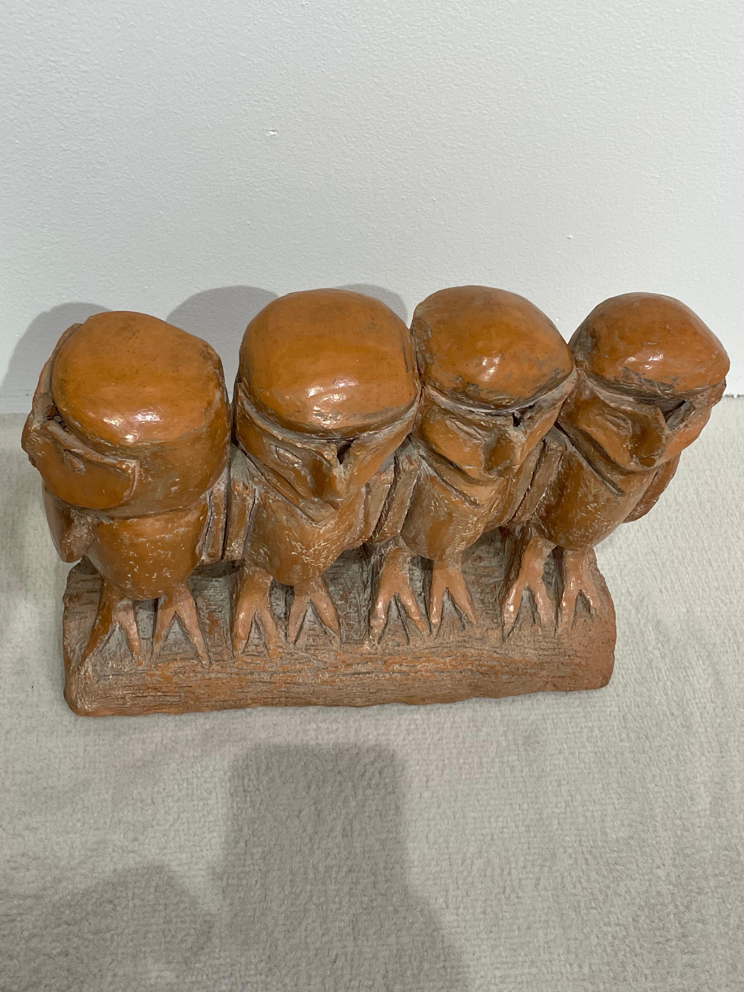 Mid-20th Century French 1960's  Vallauris Four Owls Terracota For Sale