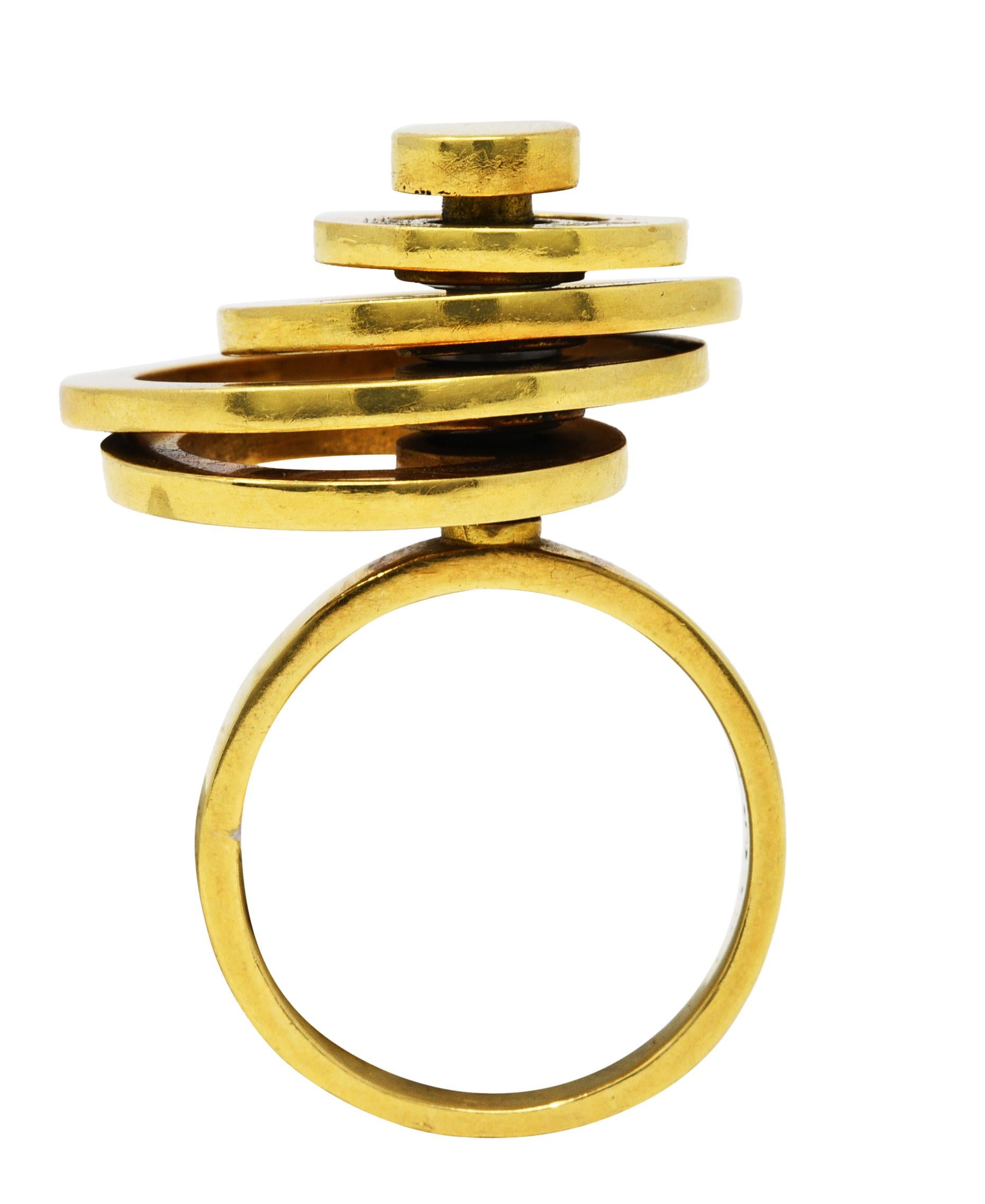 French 1960's Vintage 18 Karat Yellow Gold Fidget Spinner Ring 6