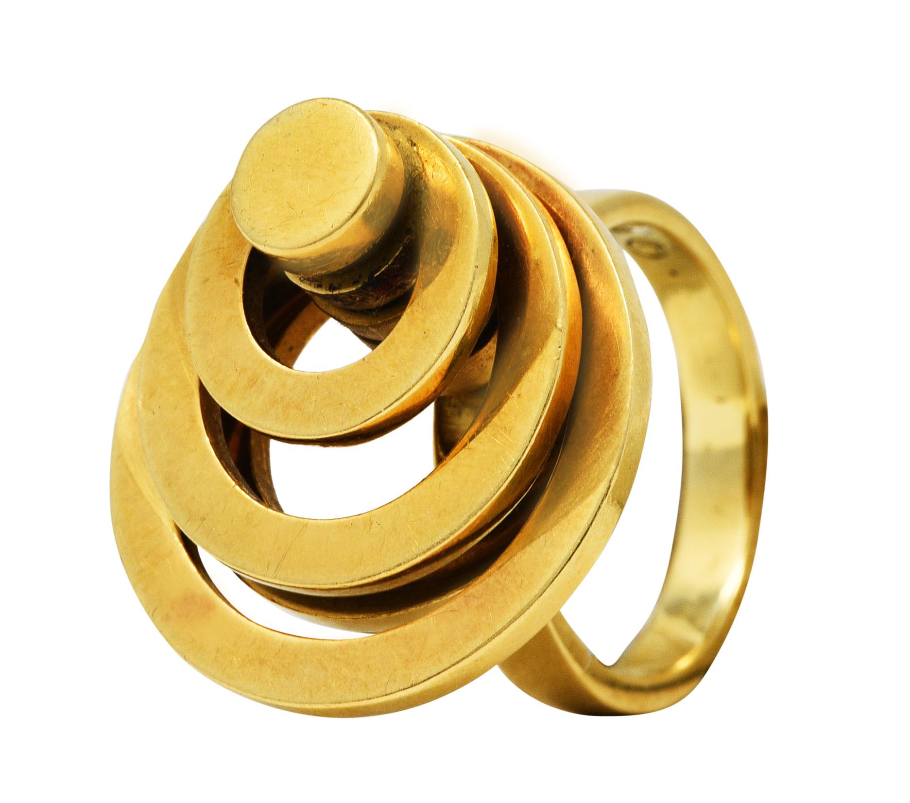 French 1960's Vintage 18 Karat Yellow Gold Fidget Spinner Ring 7