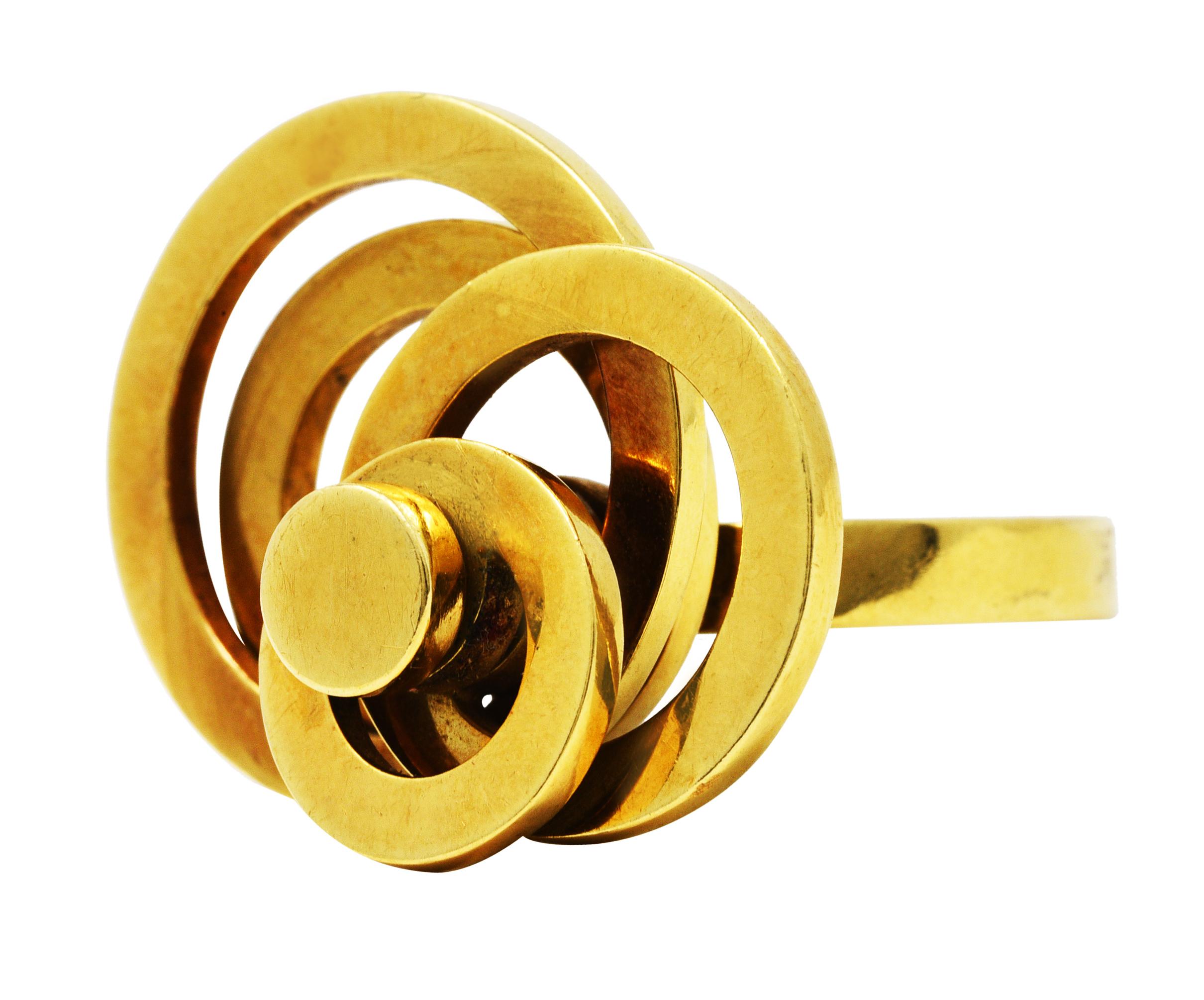 French 1960's Vintage 18 Karat Yellow Gold Fidget Spinner Ring 1