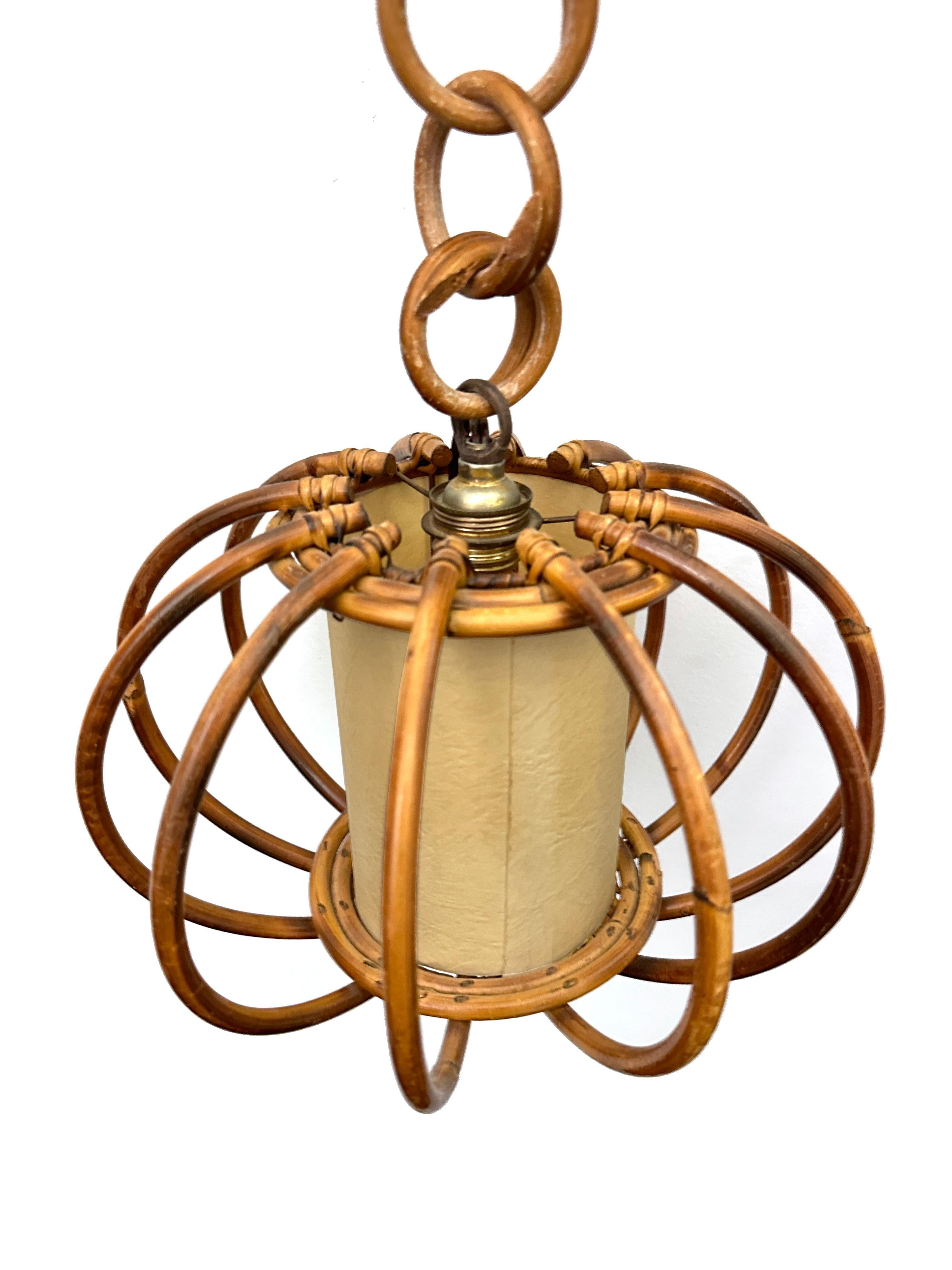 French 1960s Vintage Bamboo & Rattan Pendant Lamp For Sale 5