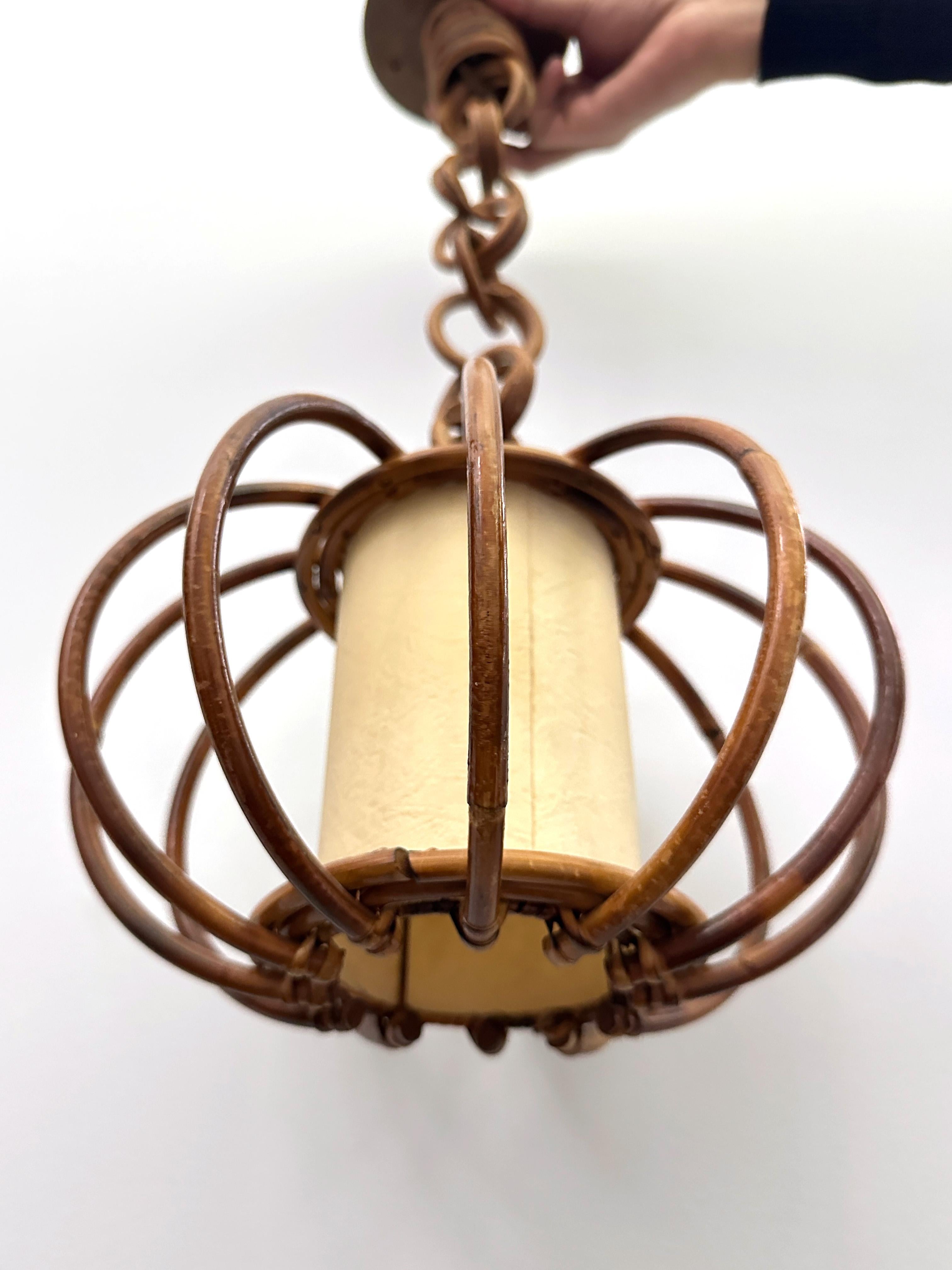 French 1960s Vintage Bamboo & Rattan Pendant Lamp For Sale 4