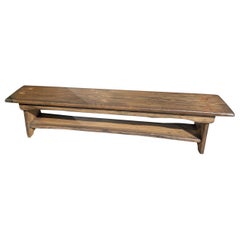 French 1960s Walnut Long Bench with Underneath Stretcher