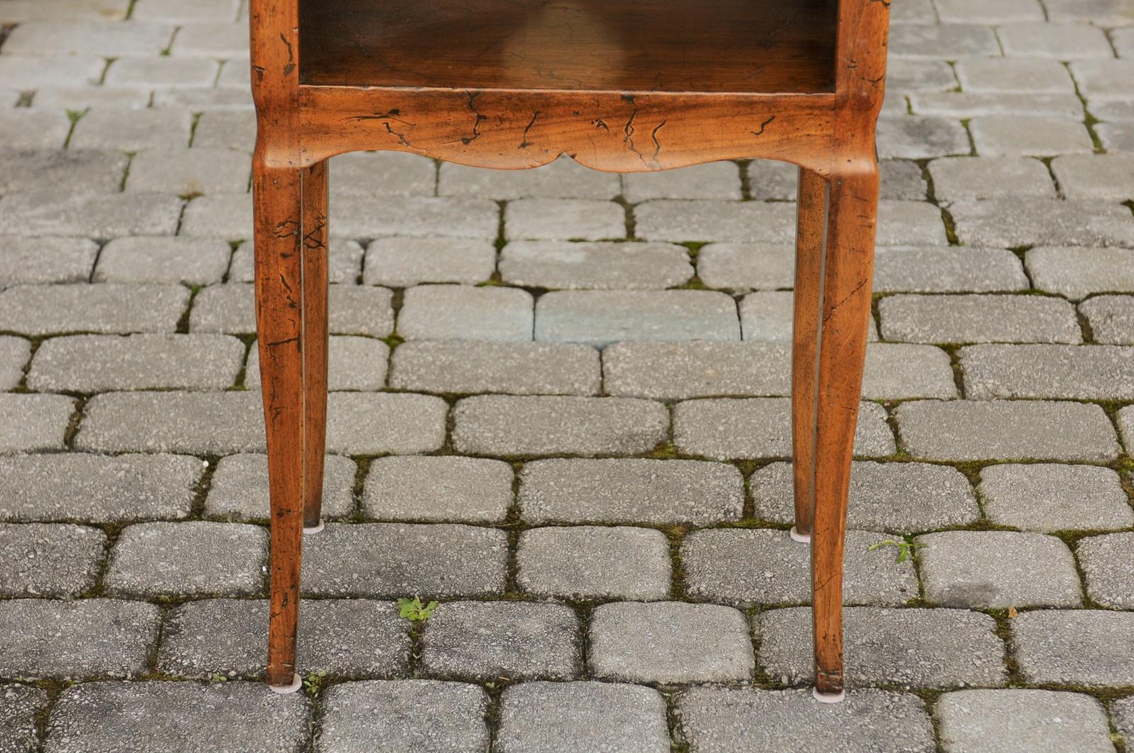 French 1960s Walnut Nightstand Table with Open Shelf and Quatrefoil Motifs 1