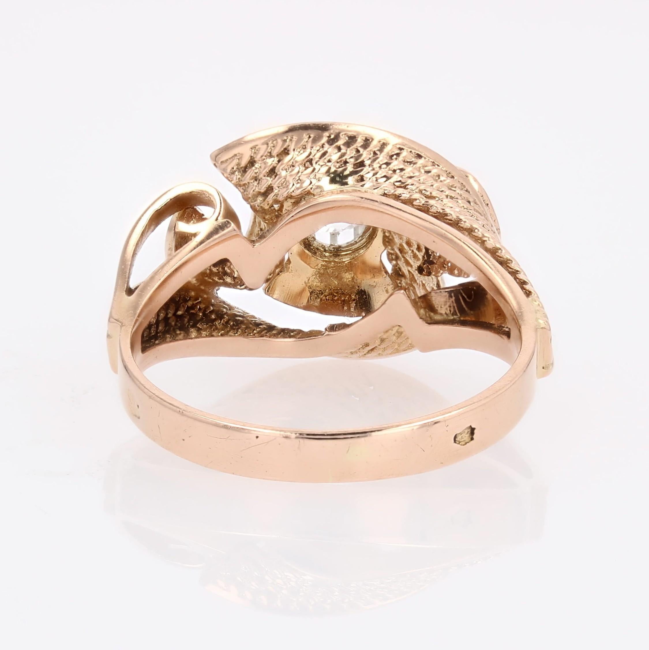 French 1960s White Sapphire 18 Karat Rose Gold Retro Ring in vendita 9